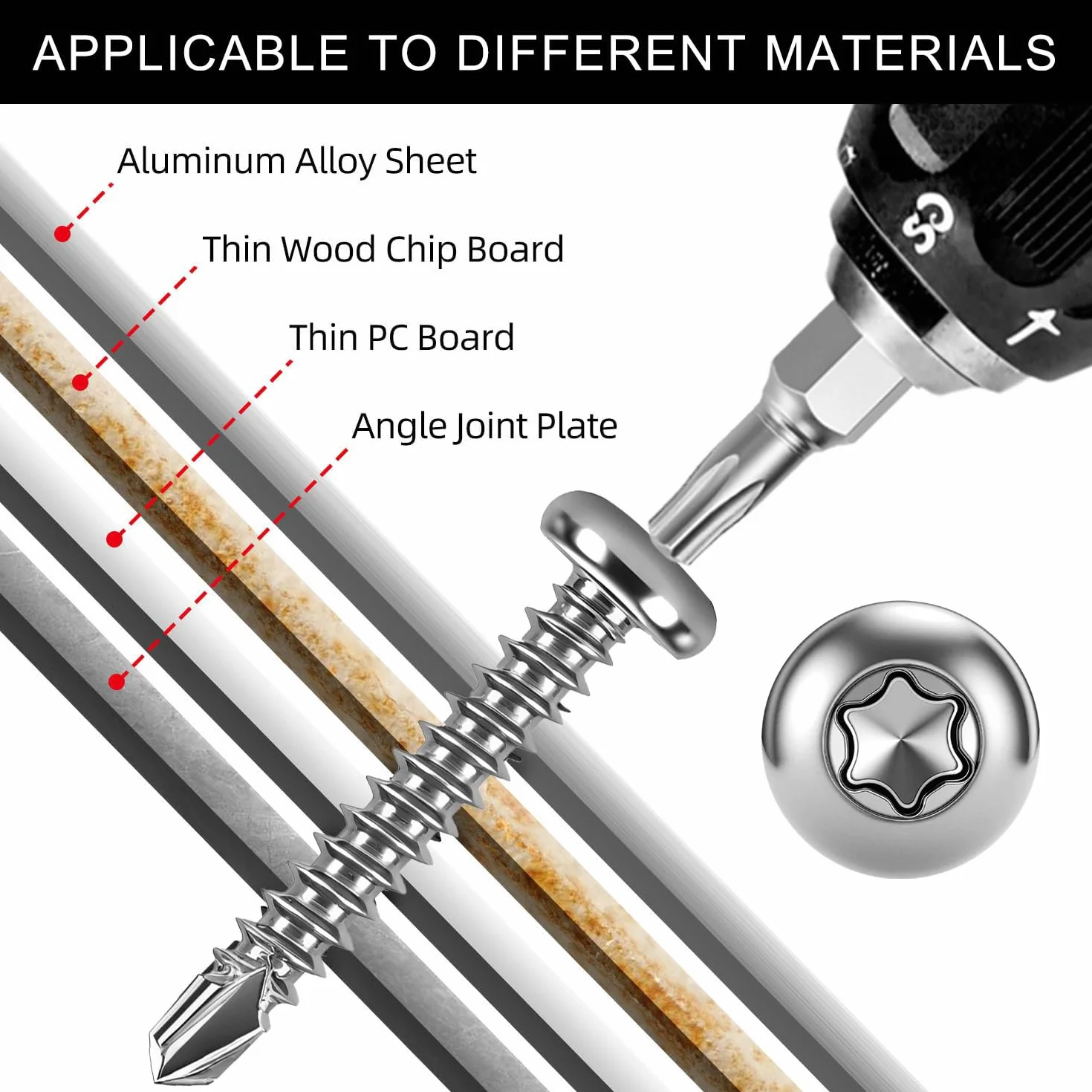 Wkręty Torx samowiercące M4 2x19 mm stal nierdzewna 410 sztuk do blachy z bitem TX20