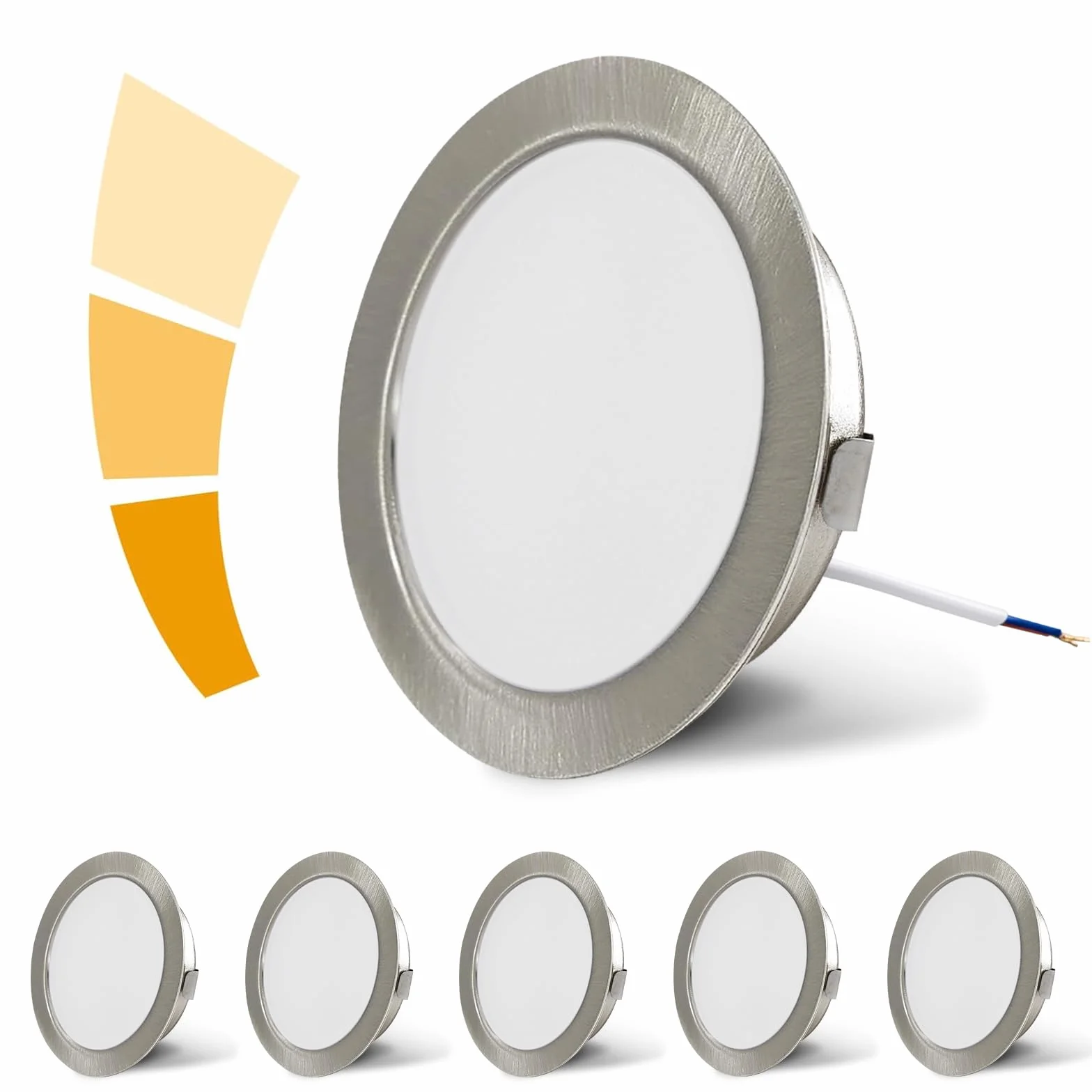 Zestaw 6 LED reflektorów do zabudowy w meble, ściemnialne, 230V, 4W, G4, 4000K, 300lm, stal nierdzewna szczotkowana