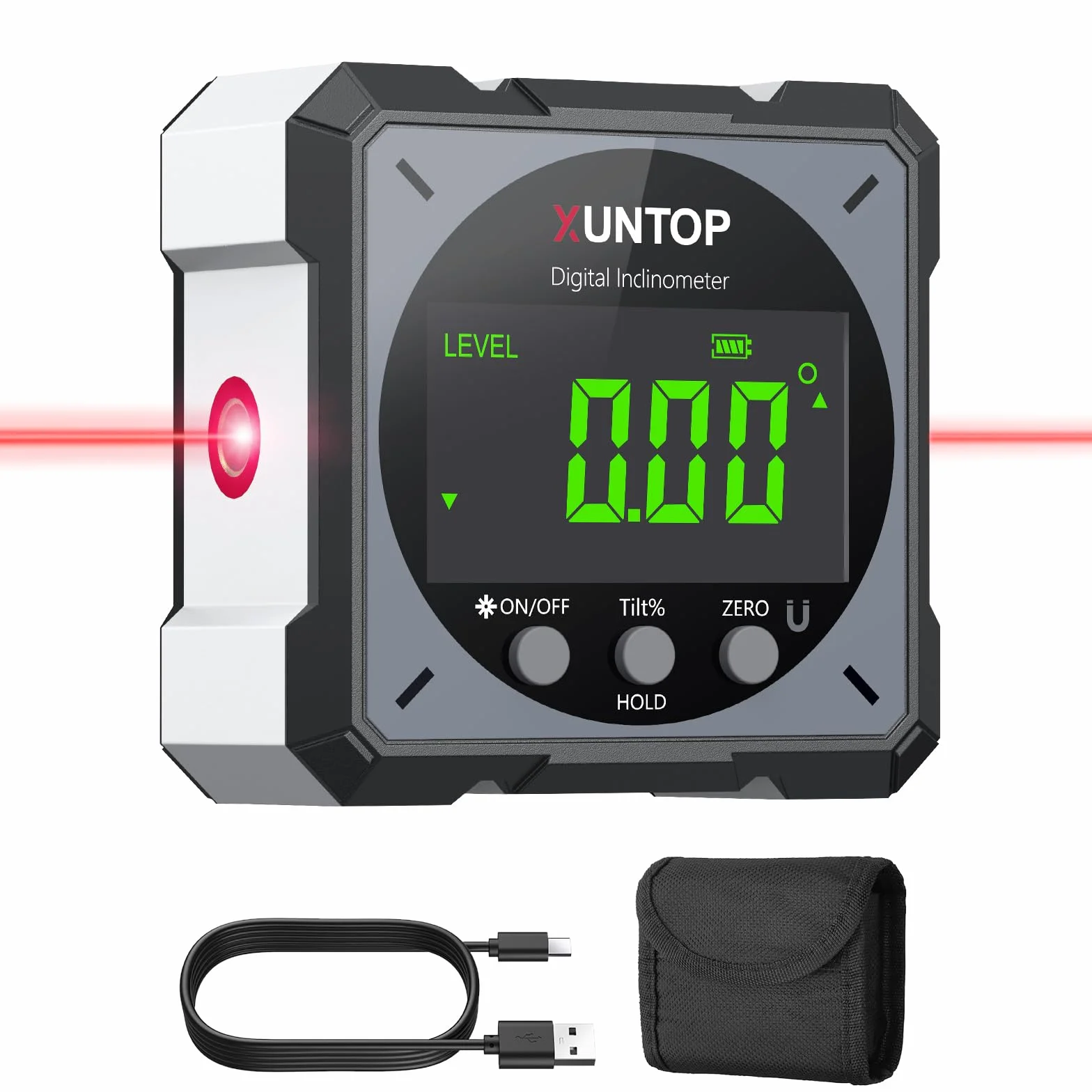 XUNTOP Cyfrowy kątomierz inklinometr poziomica laserowa z wyświetlaczem LCD IP54 Wodoodporna magnetyczna skrzynka niwelacyjna