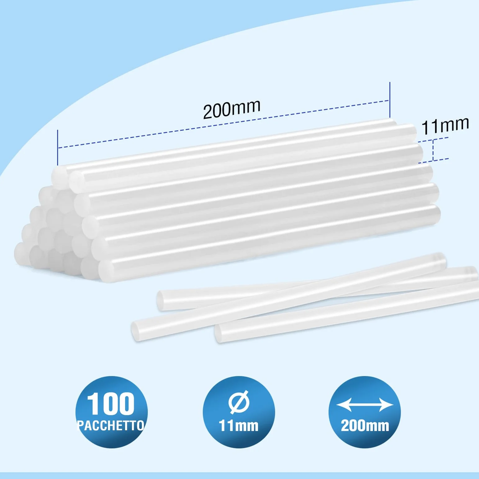 WORKPRO Zestaw 100 patyczków do kleju na gorąco 200 x 11 mm, uniwersalne przezroczyste patyczki do kleju na gorąco, idealne do majsterkowania i rzemiosła, spędzania wolnego czasu