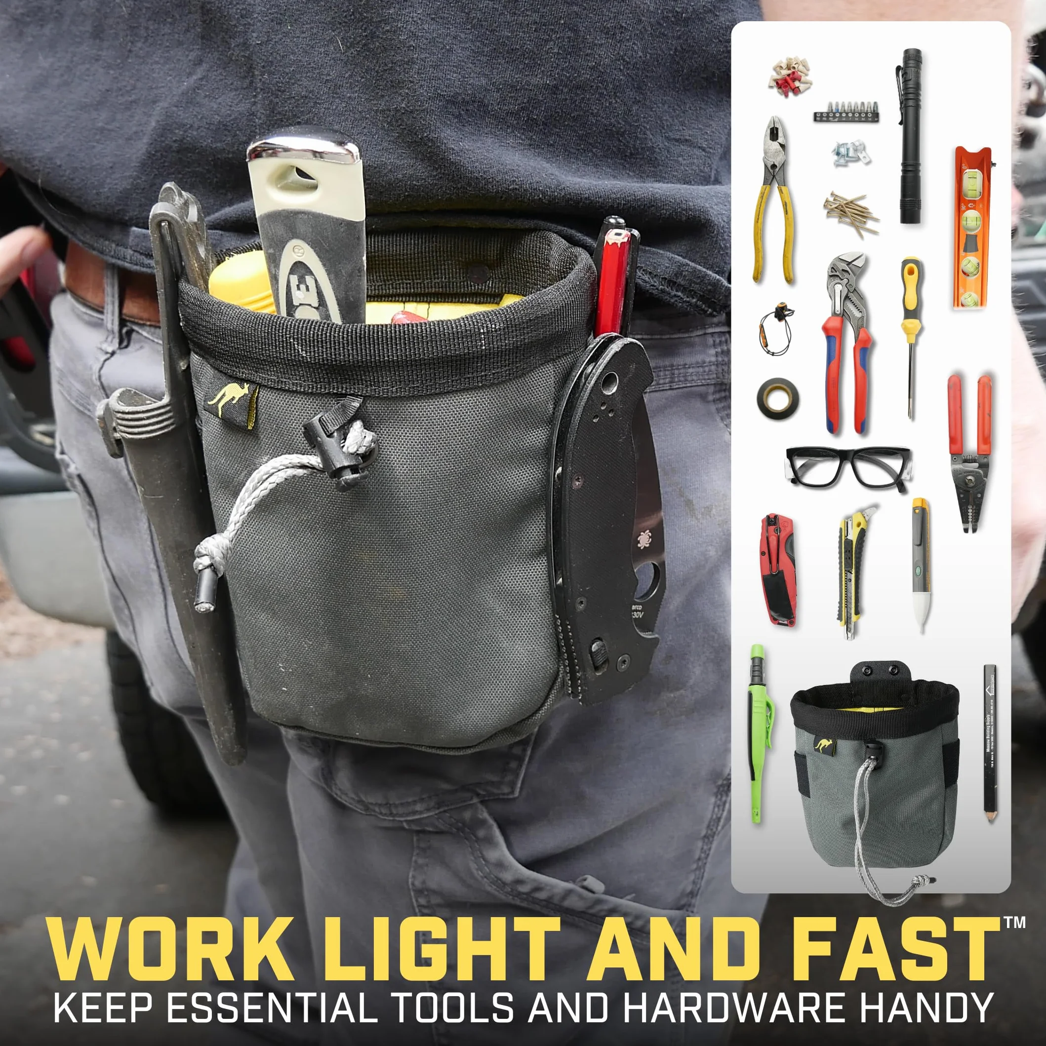 Joey Tool Belt Bag Clip-On Pouch for Electricians HVAC Techs