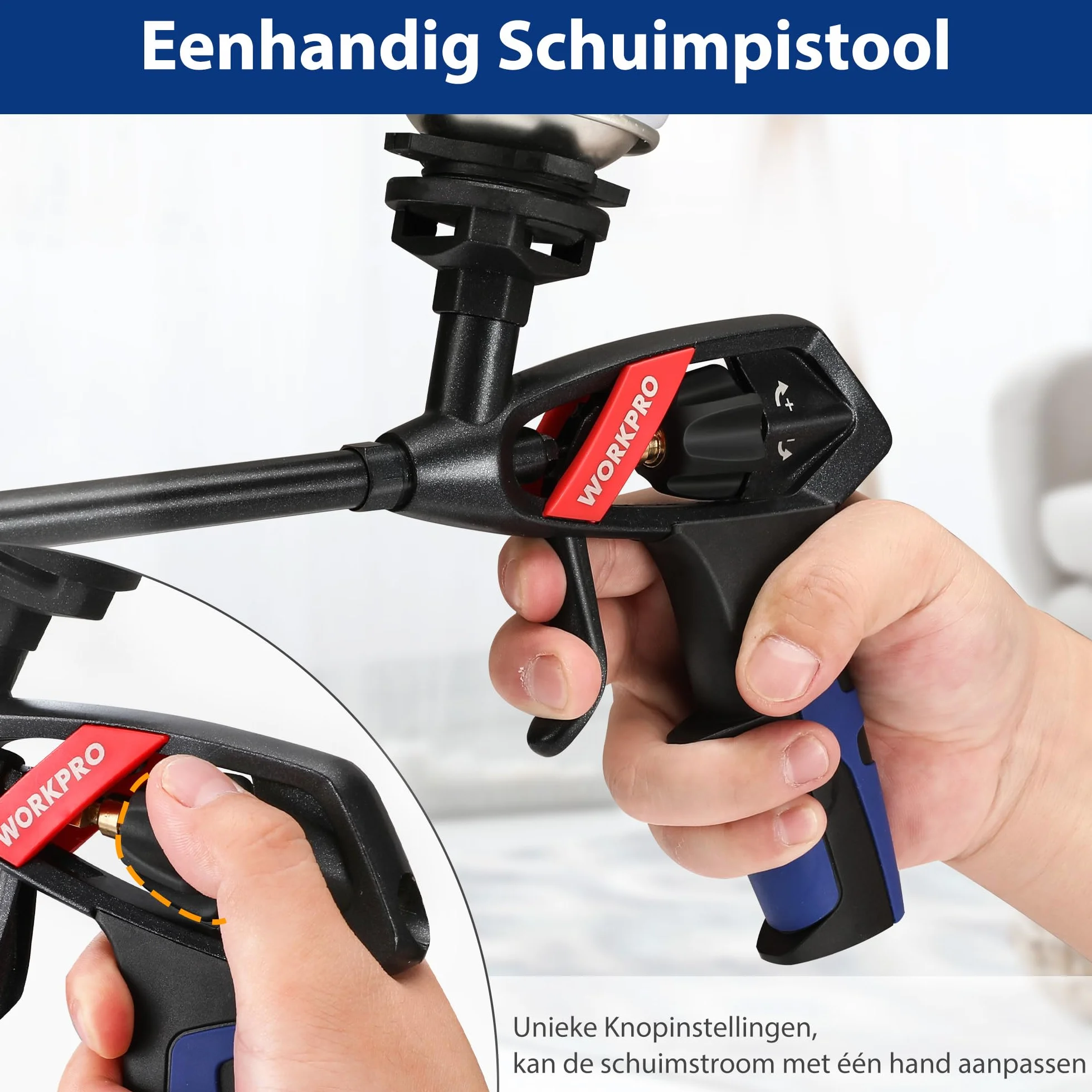 WORKPRO Pistolet piankowy PTFE do pianki poliuretanowej z przedłużkami i dyszami