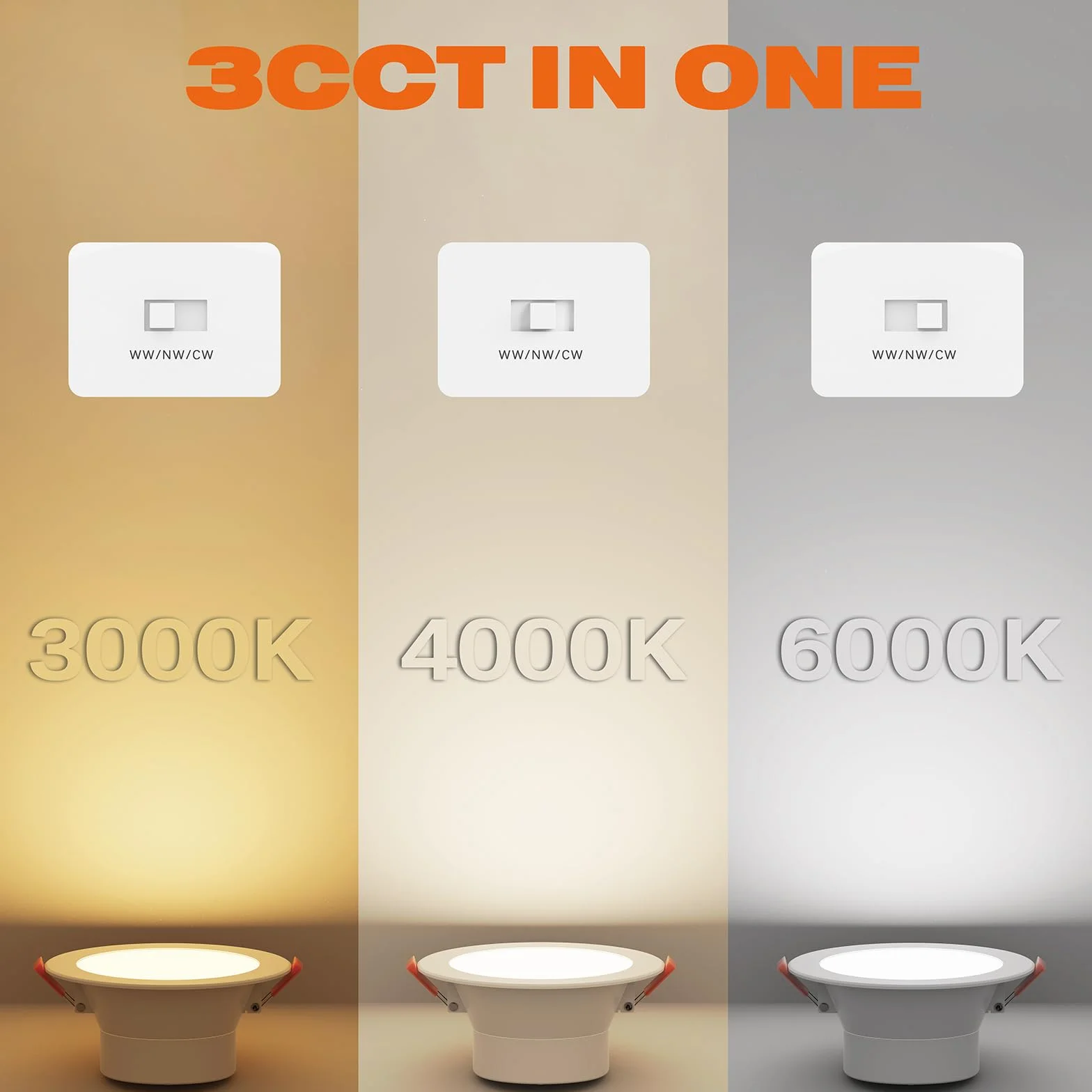ENUOTEK Możliwość Przyciemniania Reflektorowy, 12W Duże Reflektory Sufitowe, Spot LED do Kuchni Łazienki, CCT do Wyboru 3000K 4000K 5000K 230V, Średnica Wycięcia 110-135 MM, 3 Sztuk