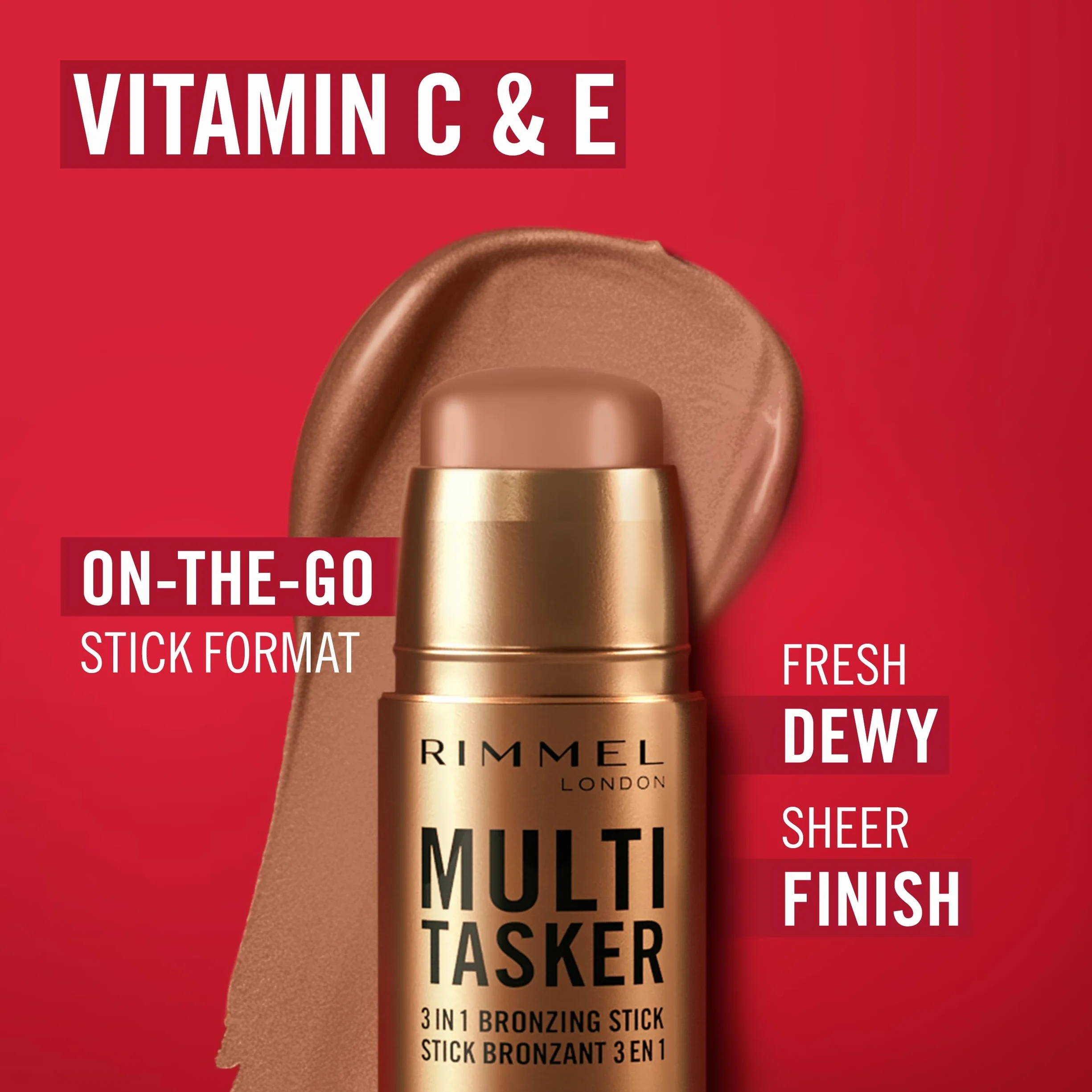 Rimmel Multi Tasker bronzer 3 w 1 do konturowania twarzy, z witaminą C i E nr 02 Medium, 4,5g