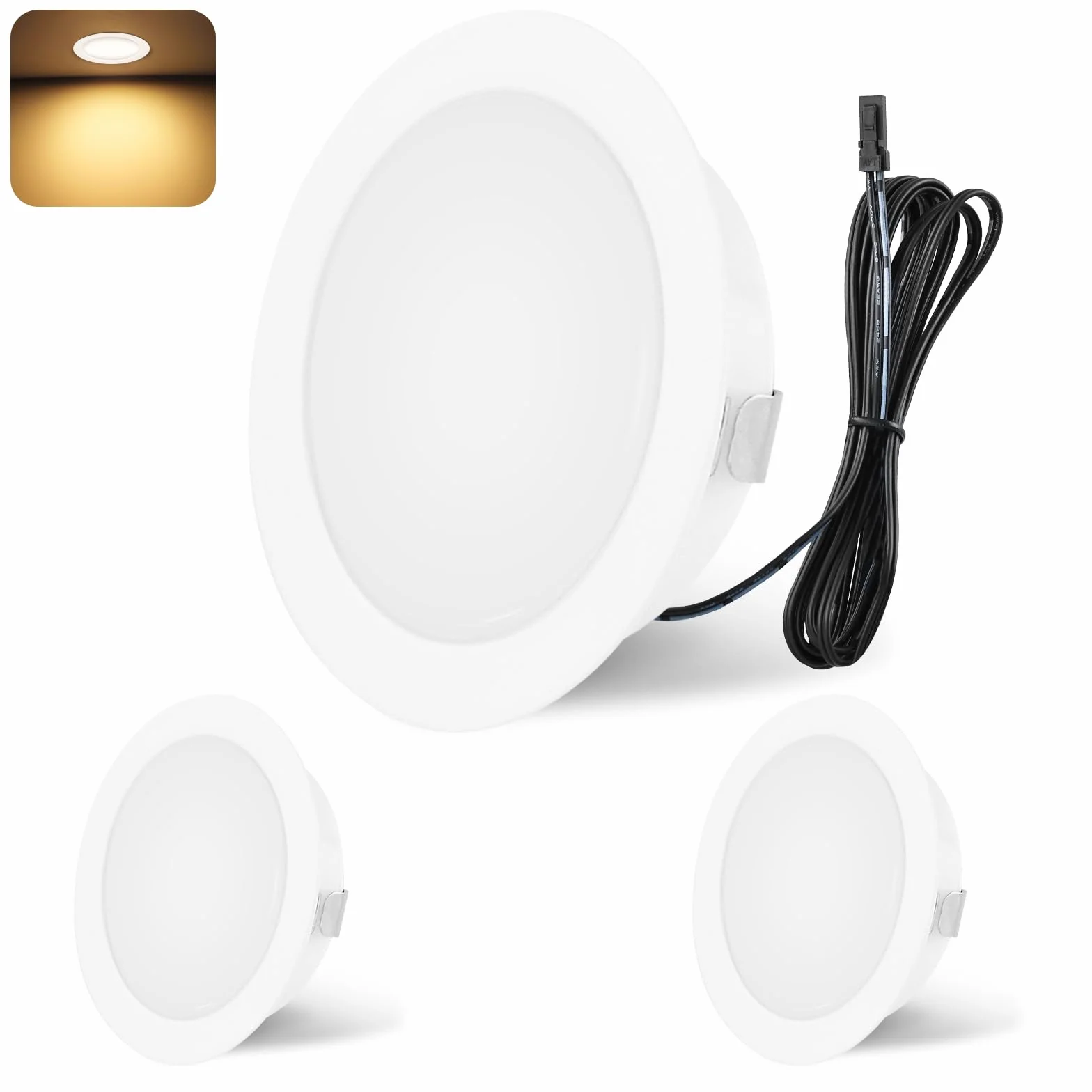 YindaLux Reflektor LED do zabudowy 12V 3000K ciepła biel ściemnialny 3W ekstra płaski otwór 55-58mm aluminium zestaw 3
