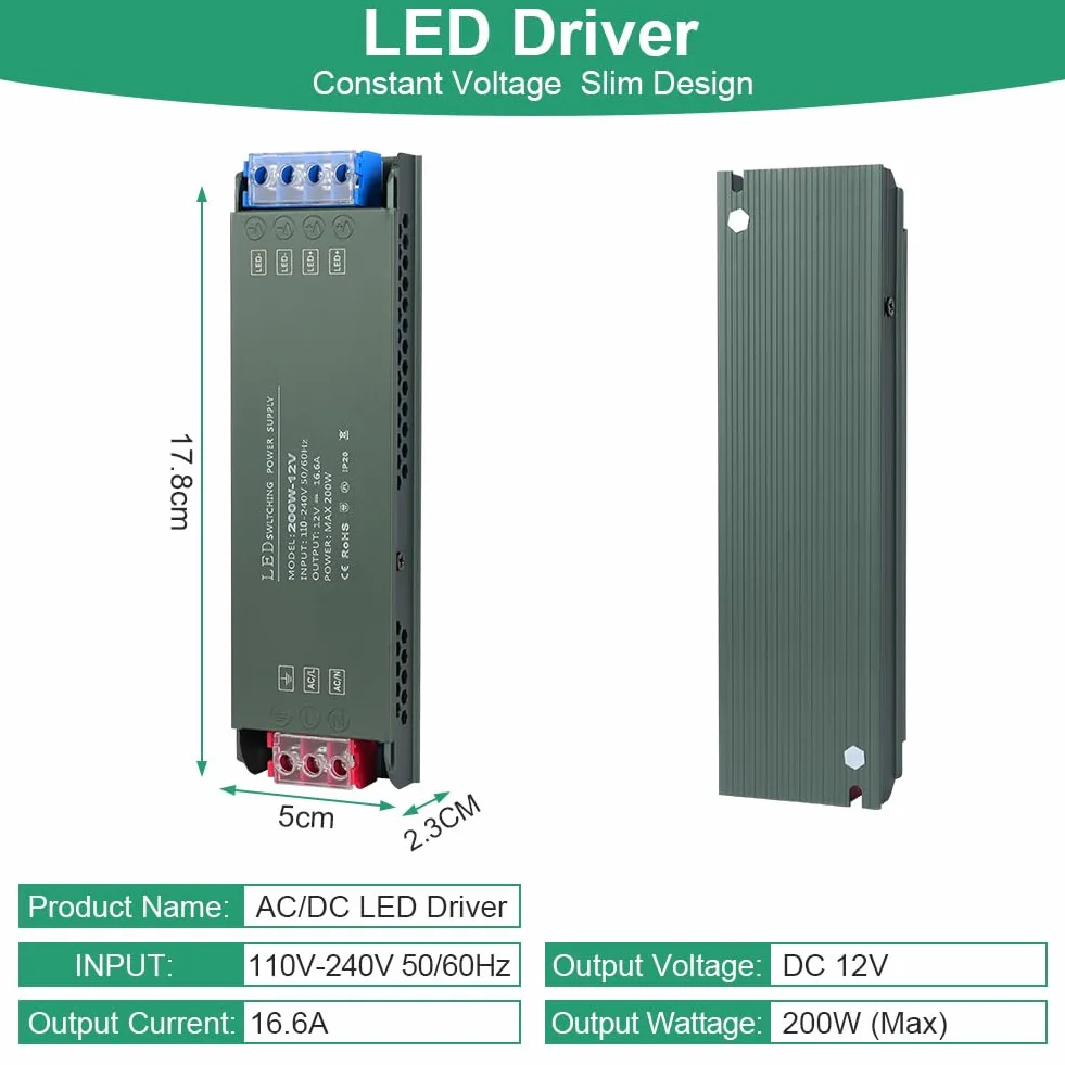 URAQT Transformator LED 220V 12V 200W Zasilacz AC DC Niskonapięciowy