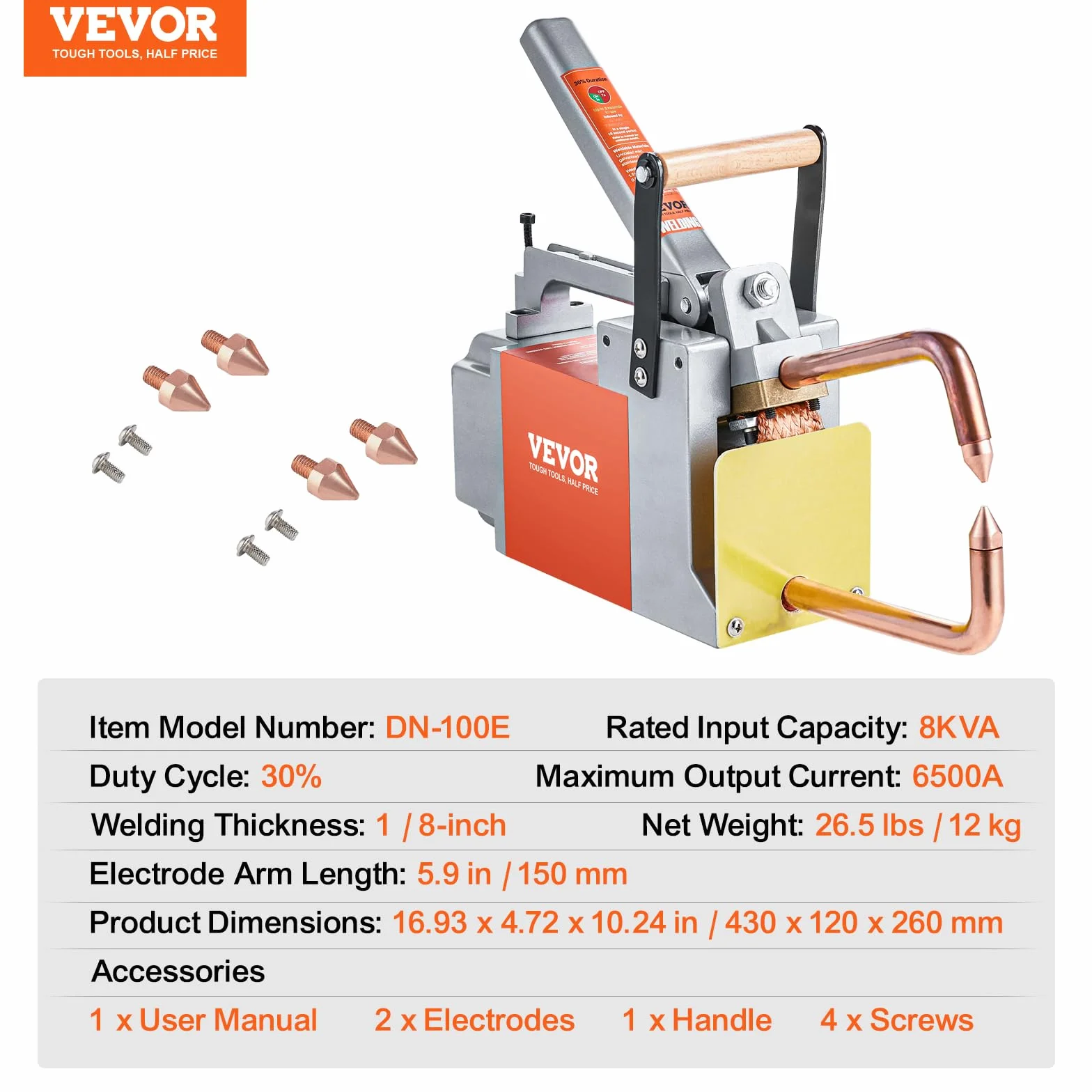 VEVOR Przenośna zgrzewarka punktowa 1/8" 8 kVA do stali węglowej, nierdzewnej, aluminium