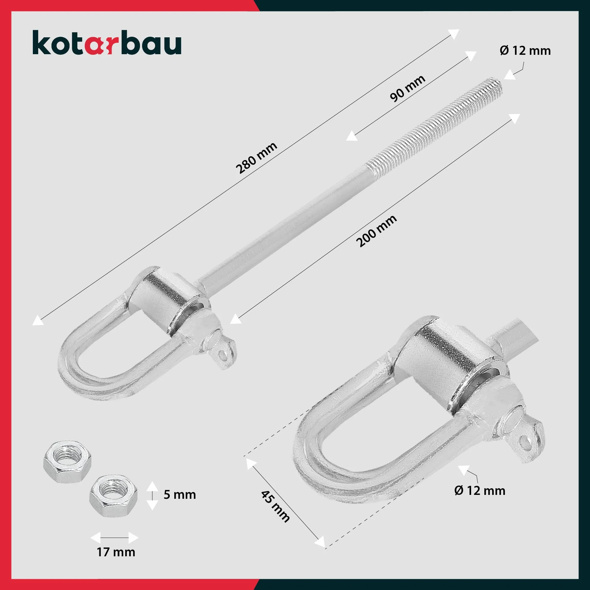 KOTARBAU® Hak Huśtawkowy z Szeklą M12 x 200 mm Mocowanie Huśtawki do Drewna