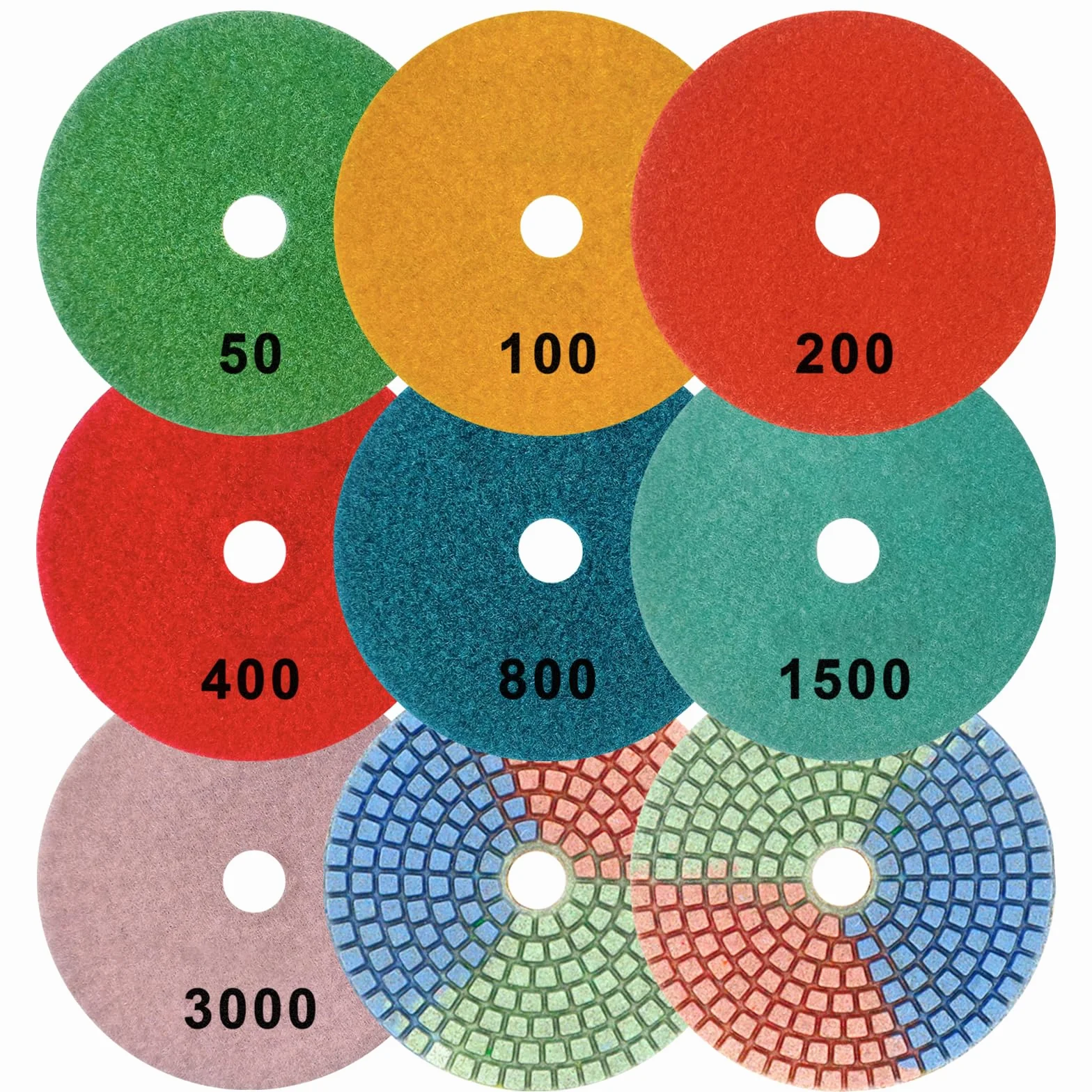 Diamentowe podkładki polerskie 100mm 50-3000 Grit do granitu marmuru betonu