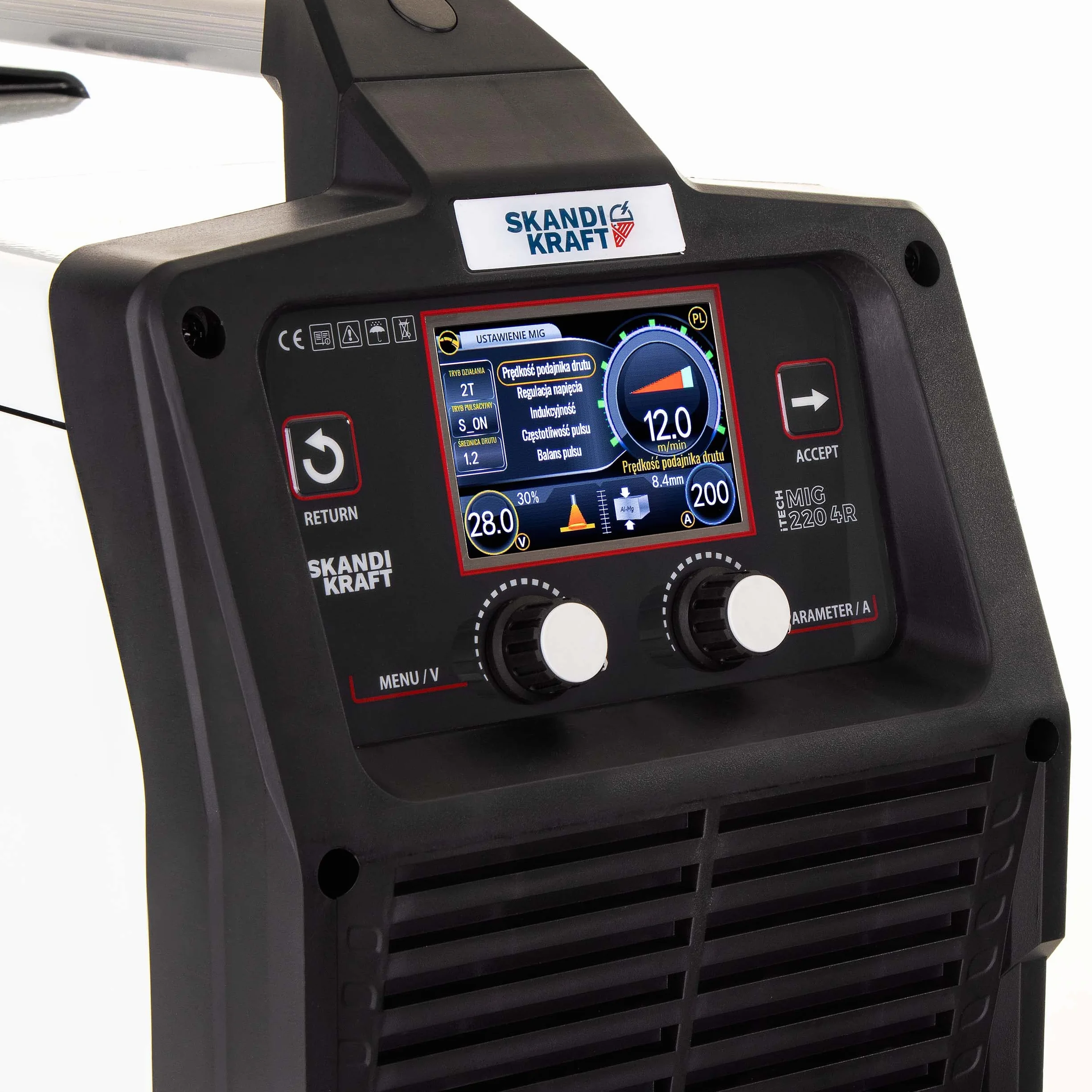iTECH MIG 220 4R Spawarka inwertorowa MIG MAG 200A Dual Puls MIG/MAG AUTO System LCD 4-rolkowy podajnik drutu Zestaw PROFESSIONAL