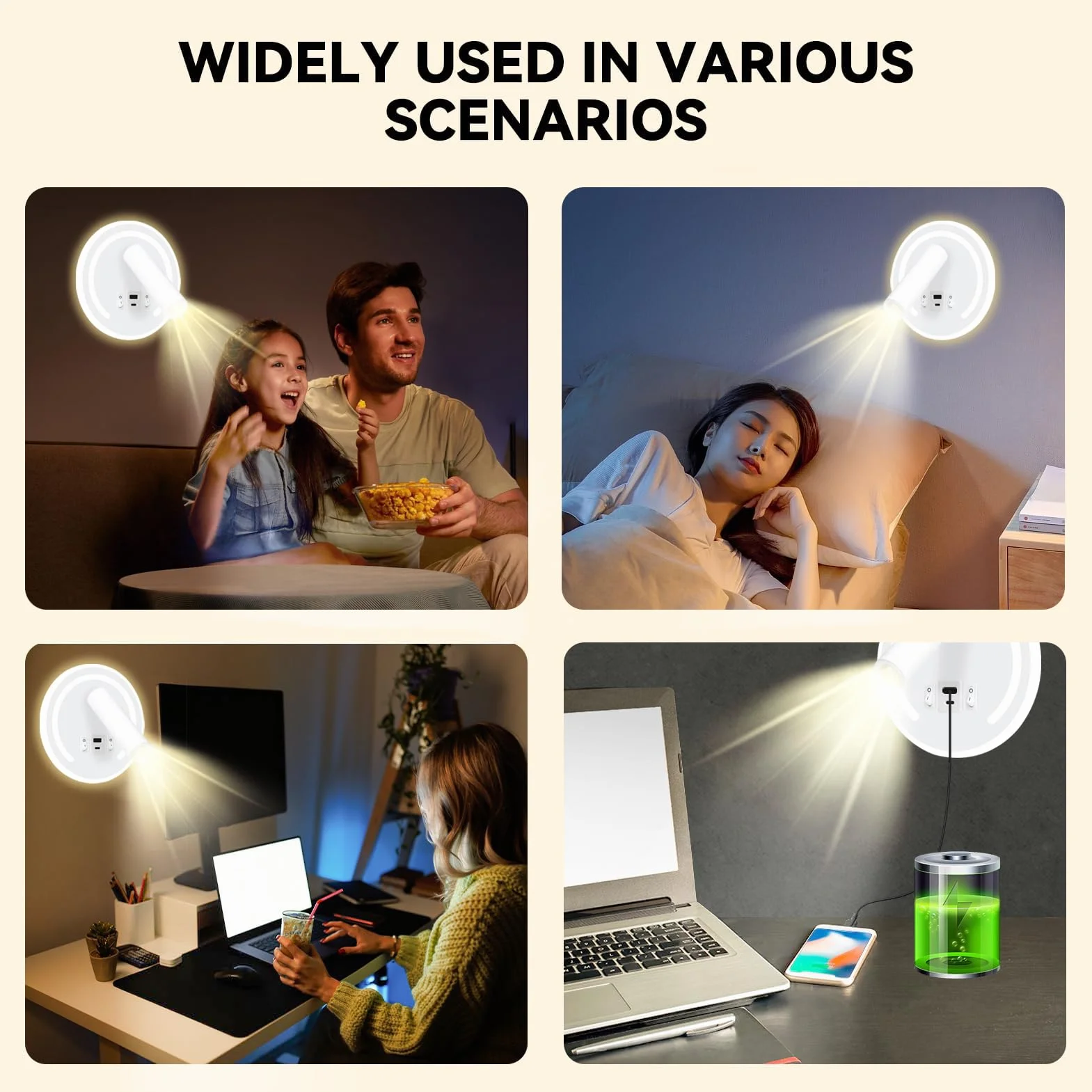 Lampa do czytania ścienna LED 3W+9W USB obrotowa 3000K biała okrągła