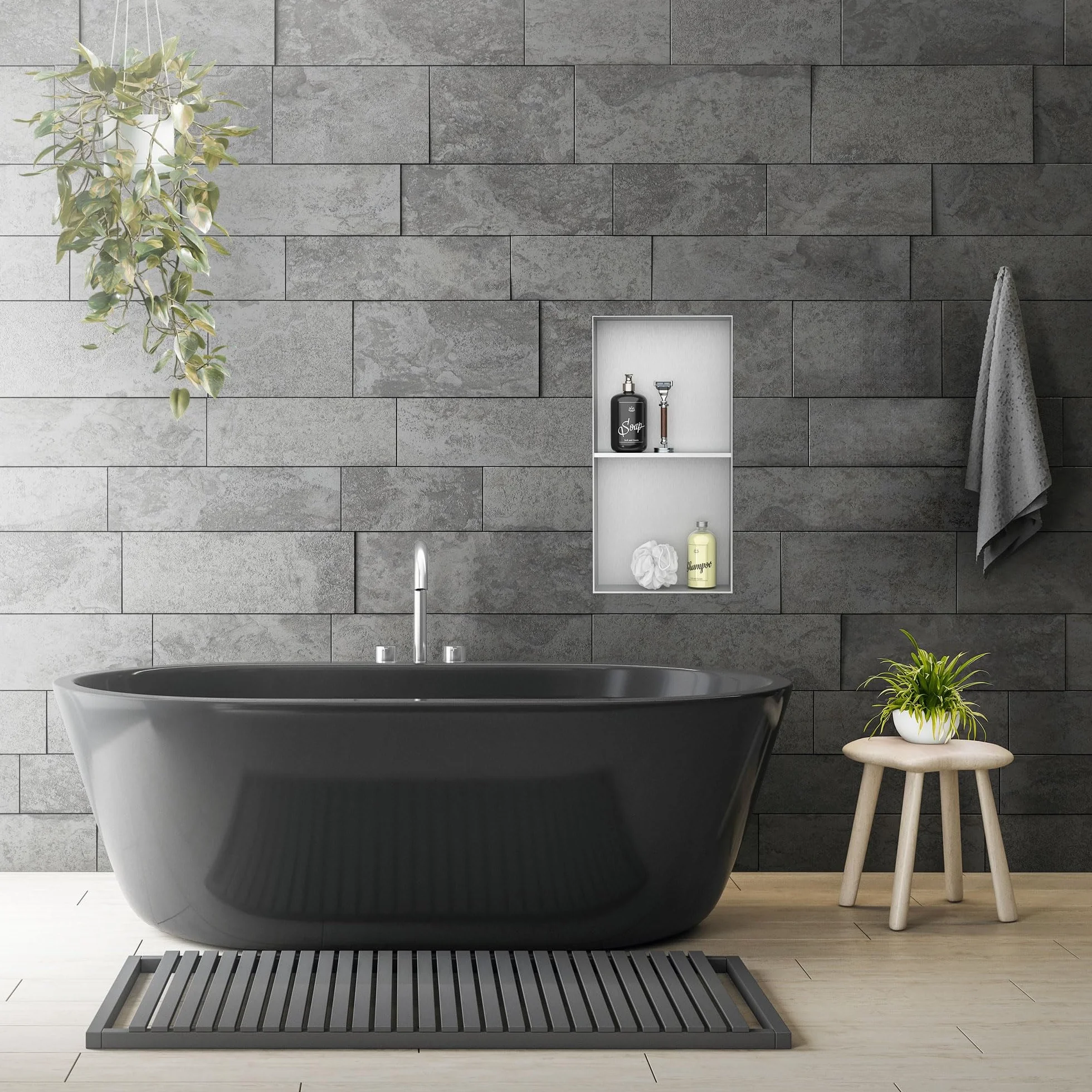 LuxeBath Nisza ścienna podwójna ze stali nierdzewnej 30x60x10 cm srebrna wneka prysznicowa bez obramowania