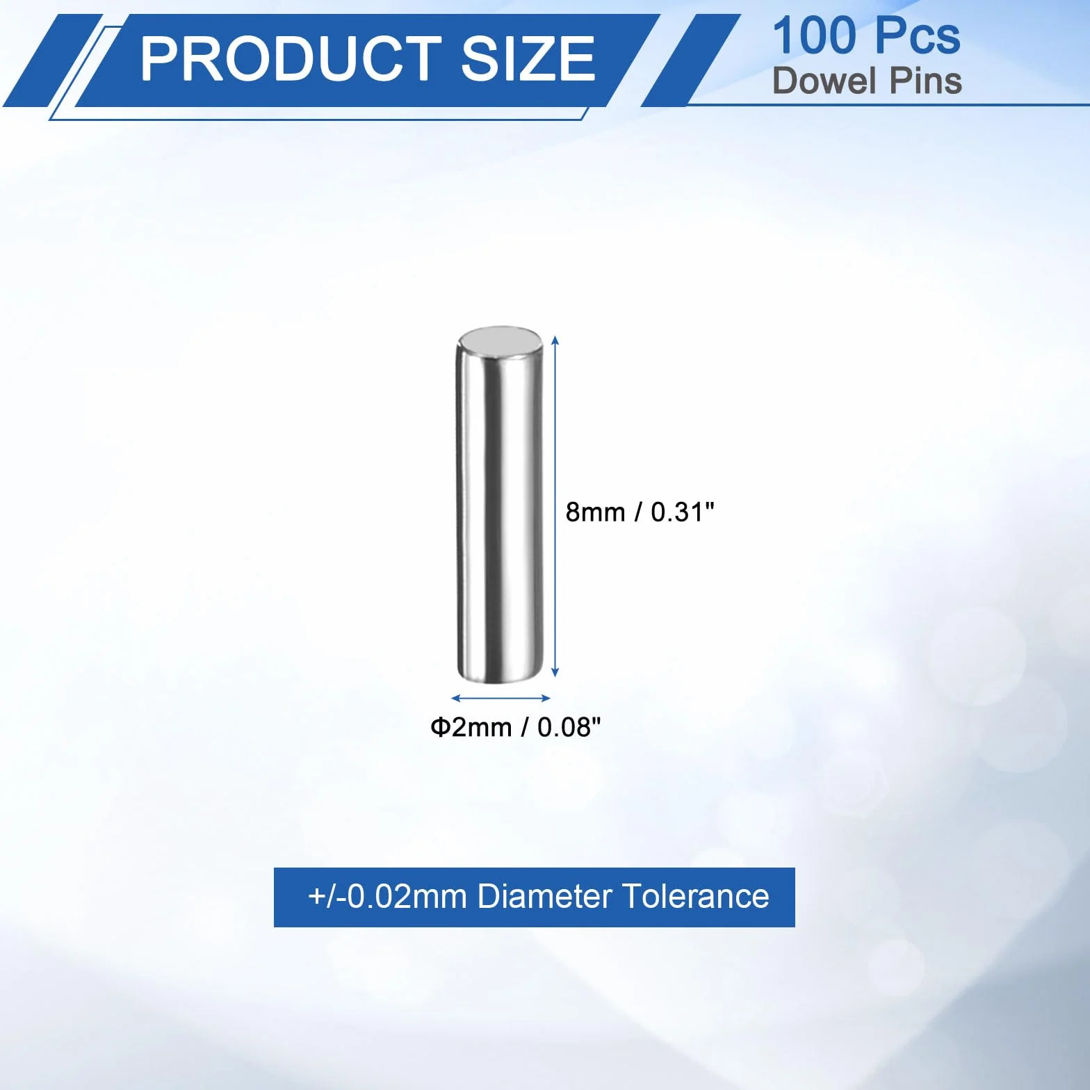QUARKZMAN 100 sztuk kołków rozporowych 2 mm x 8 mm stal łożyskowa cylindryczne kołki do regałów metalowe elementy mocujące