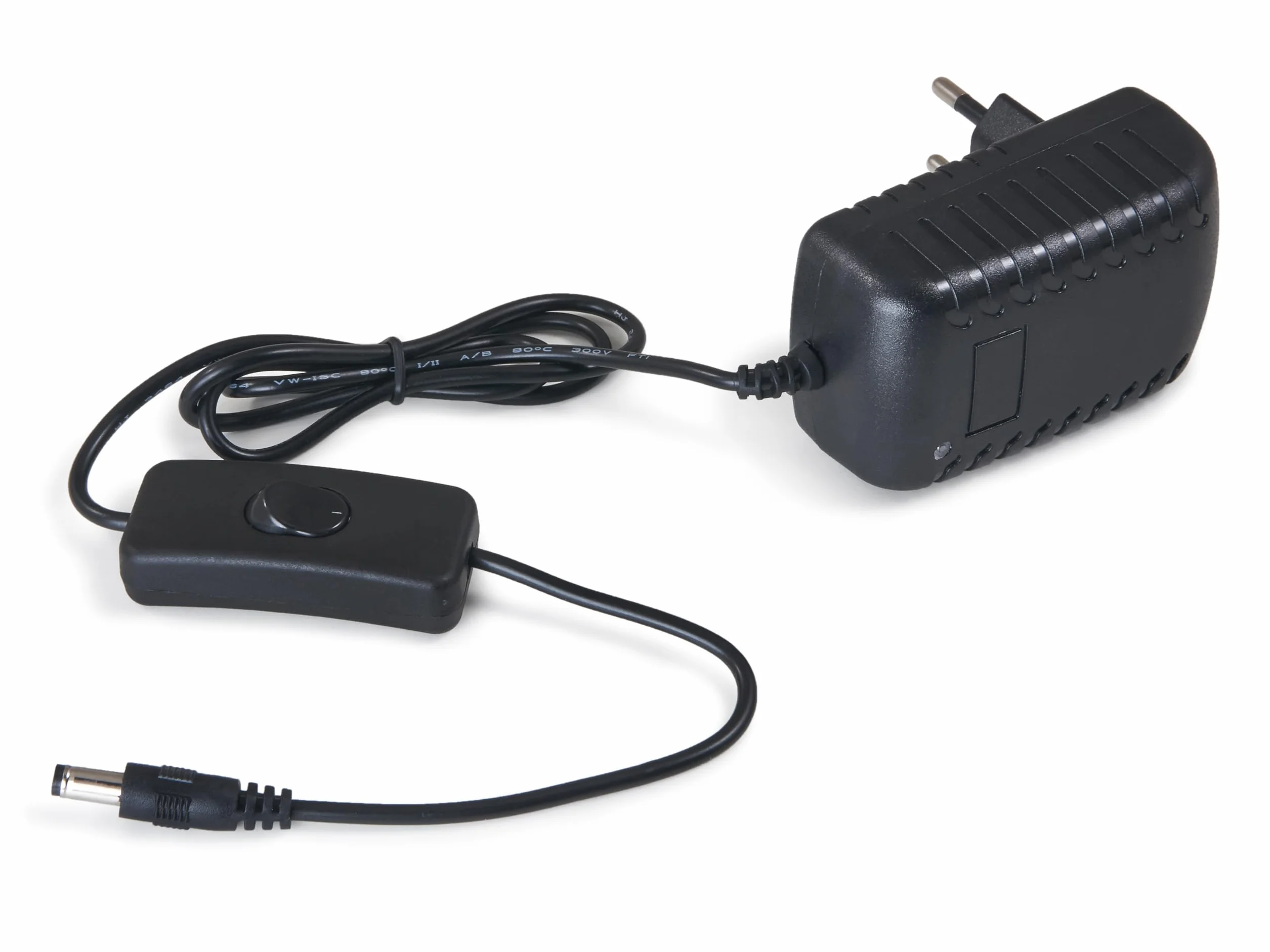 Zasilacz Wtyczkowy LED 12V 24W 2A z Włącznikiem IP20 Pasywne Chłodzenie 82x50x34mm Czarny