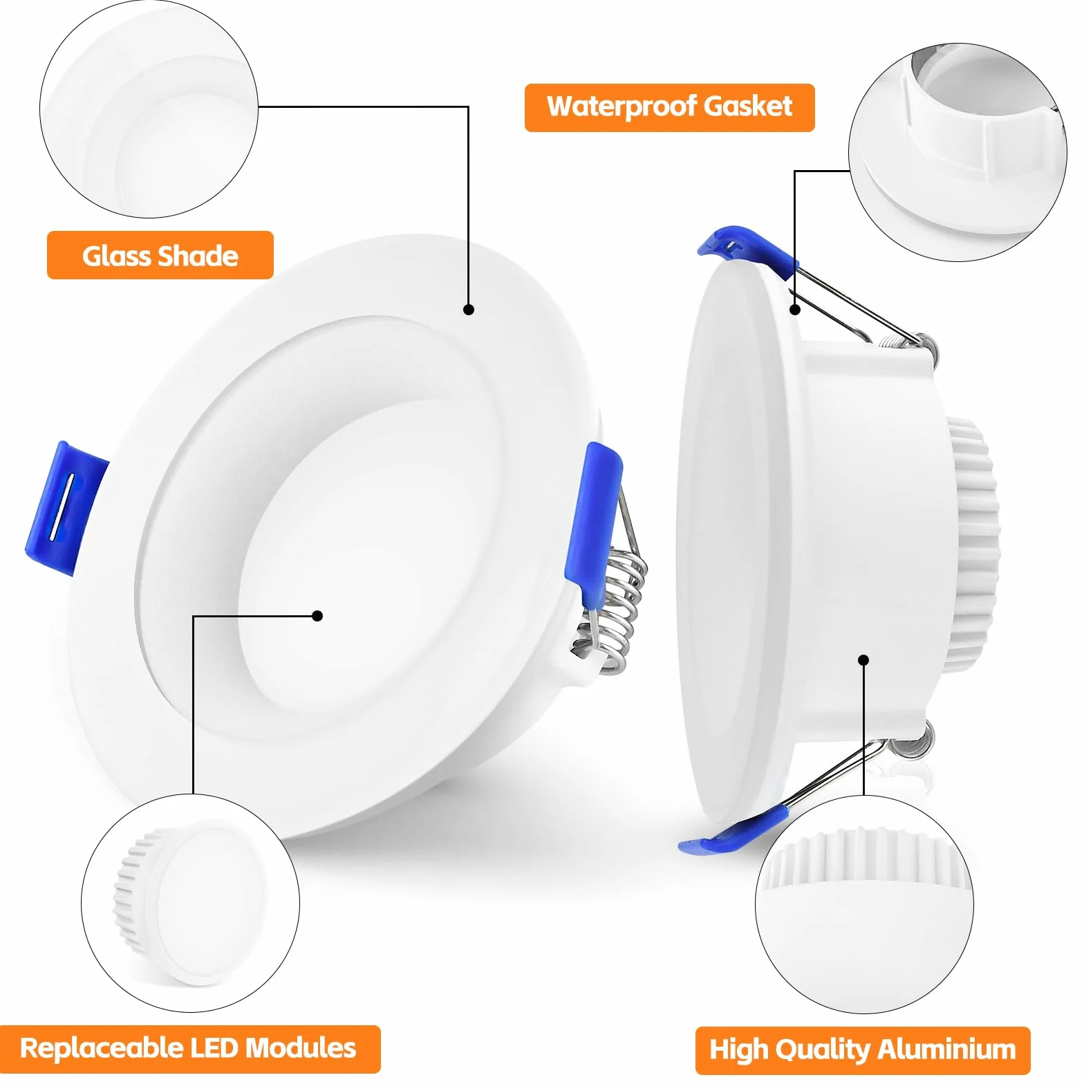 Reflektor LED do zabudowy ściemnialny 5 W IP65 68 mm 500 lm 3000 K 4000 K 6000 K wpuszczany łazienkowy