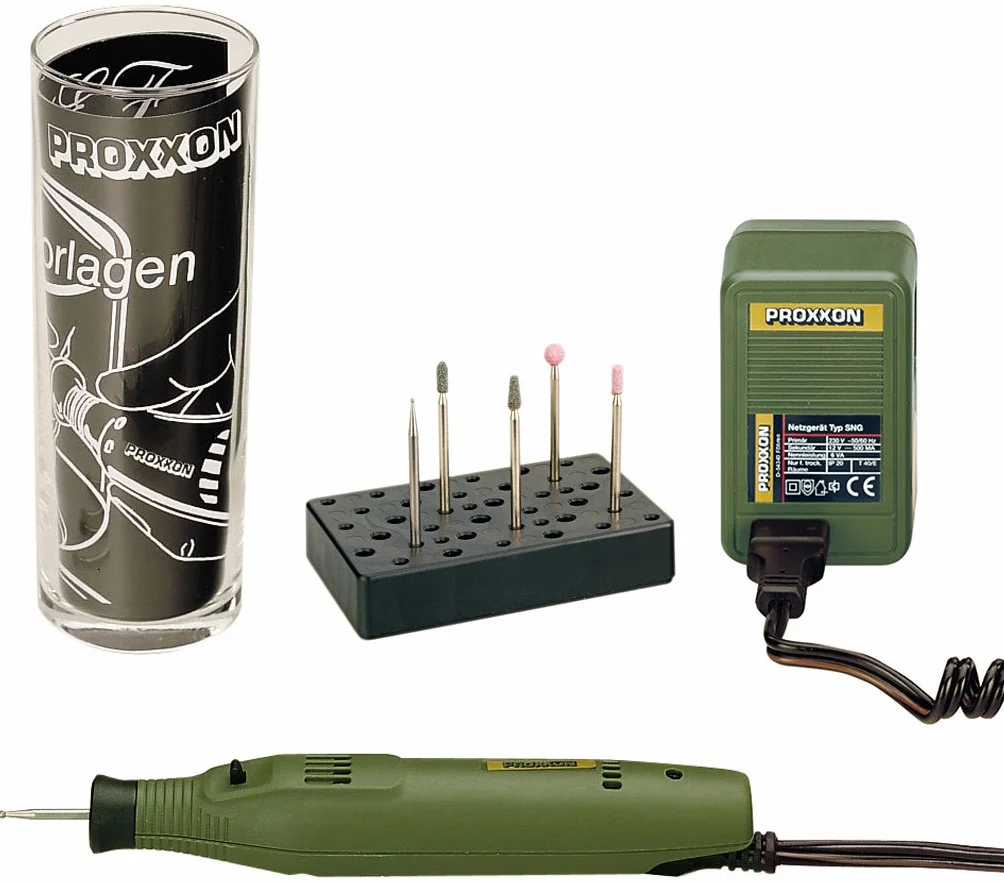 Proxxon 28635 kompletny zestaw do grawerowania ze szklanką do degustacji GG12 z akcesoriami i walizką