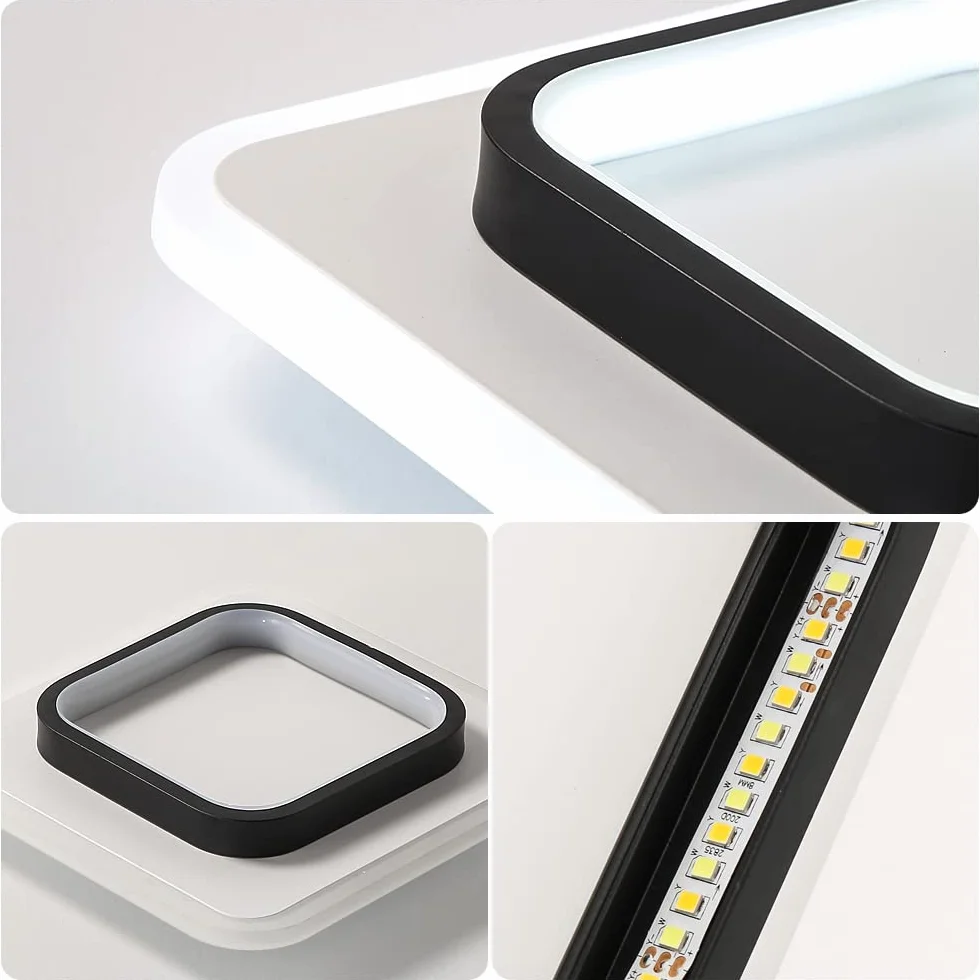 DELIPOP Nowoczesna lampa sufitowa LED, 21 W, 2350 lm, akrylowa kwadratowa lampa sufitowa, czarno-białe oświetlenie sufitowe do przedpokoju, biura, sypialni, kuchni, salonu, zimna biel, 6000 K