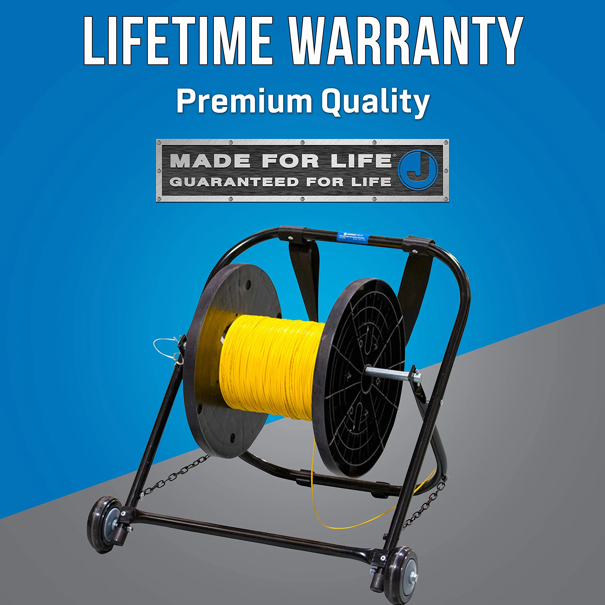 Jonard Tools CC-2721WS stalowy koszyk na kable o wysokiej trwałości z kółkami i paskiem do ciągnięcia, utrzymuje bębny kablowe o średnicy do 50 cm i udźwigu 45 kg