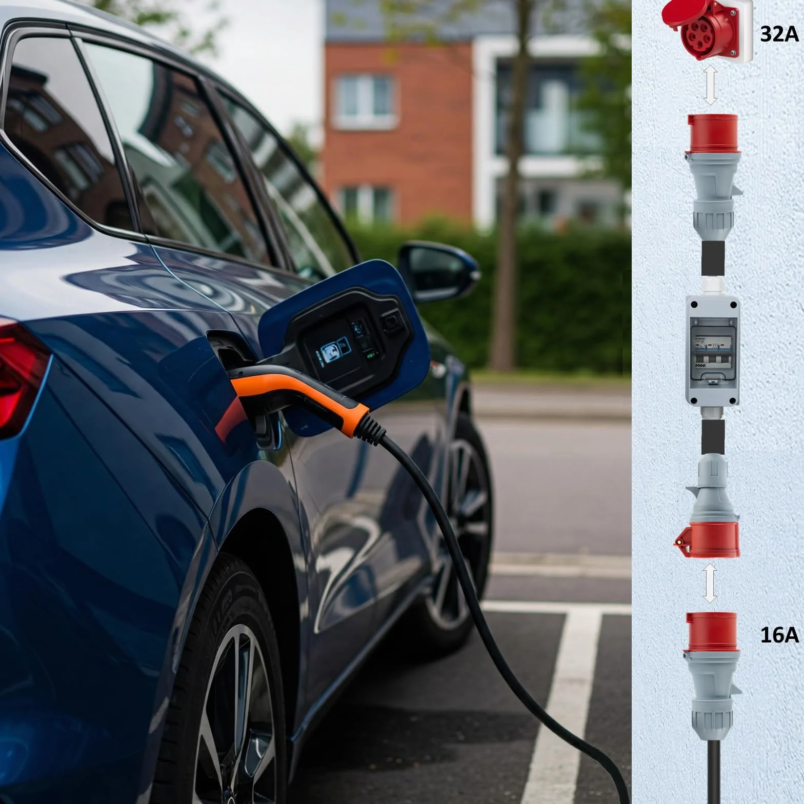 CEE 3-fazowy wtyk adapter 16/32A na złącze 32/16A IP44 wodoszczelny