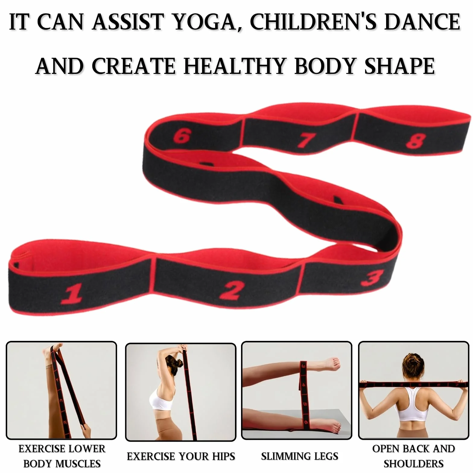 KEYRI 2 szt. Opaska do jogi Stretch Bands, Stretch Stretch Strap Elastyczny Pasek Fitness z 8 klamrami dla dzieci i dorosłych Pilates Fitness Gimnastyka