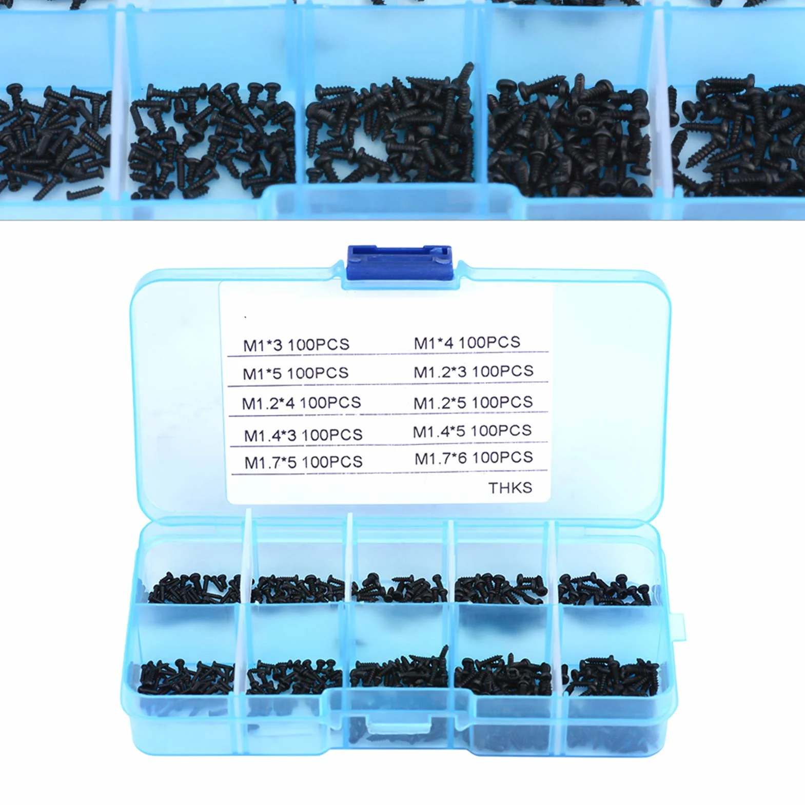 1000-Piece Metric Self-Tapping Screws Assortment Kit M1 M1.2 M1.4 M1.7 Cross Head Screw Set Plastic Storage Container