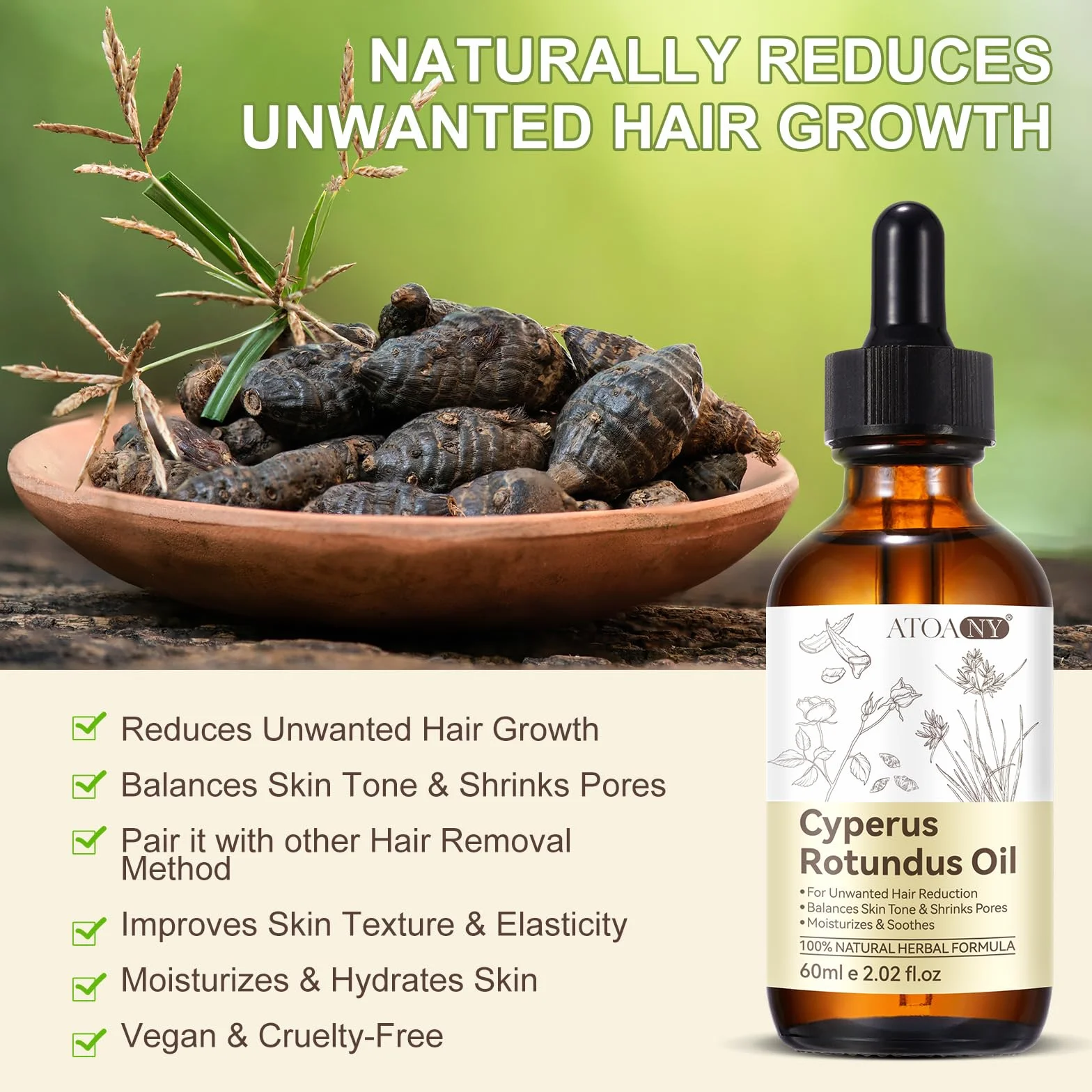 Cyperus Rotundus olejek naturalny Cyperus Rotundus do depilacji, ogranicza wzrost niechcianych włosów, nawilżający i uspokajający, depilacja dla wszystkich rodzajów skóry (1)