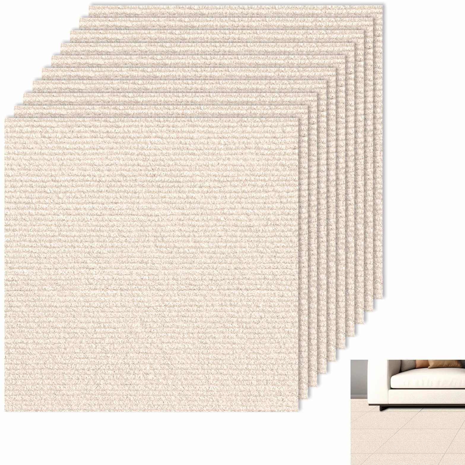 10 sztuk samoprzylepnych mat dywanowych, 40 x 40 cm, płytki dywanowe 1,6 m², wykładzina podłogowa, płytki do przycinania do biura, hotelu, mieszkania, domu, sypialni, jasnobrązowe