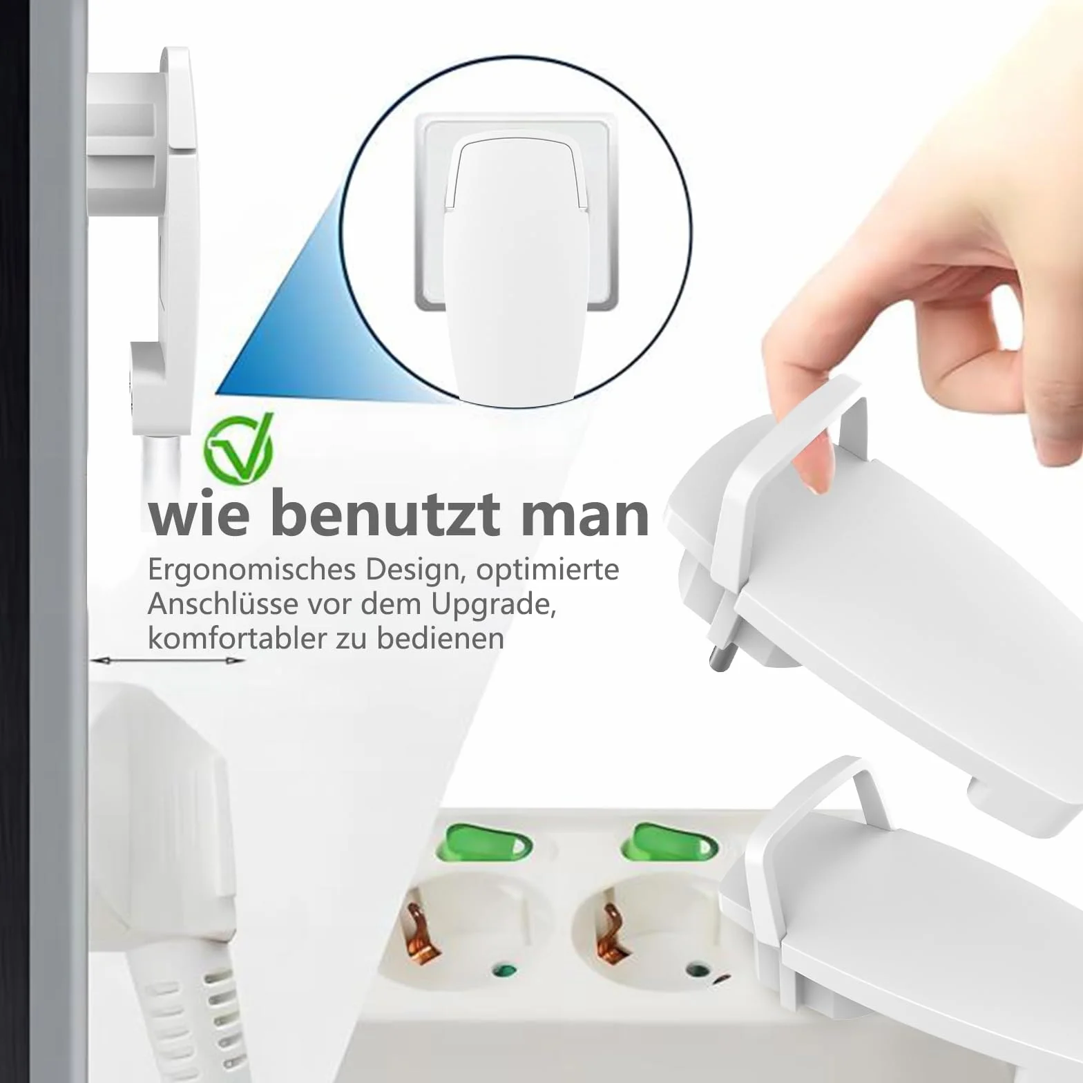 2 sztuki białych wtyczek kątowych 250 V 16 A, wtyczka europejska ze składanym uchwytem, zestykiem ochronnym do kabli do 3 x 1,5 mm², IP20