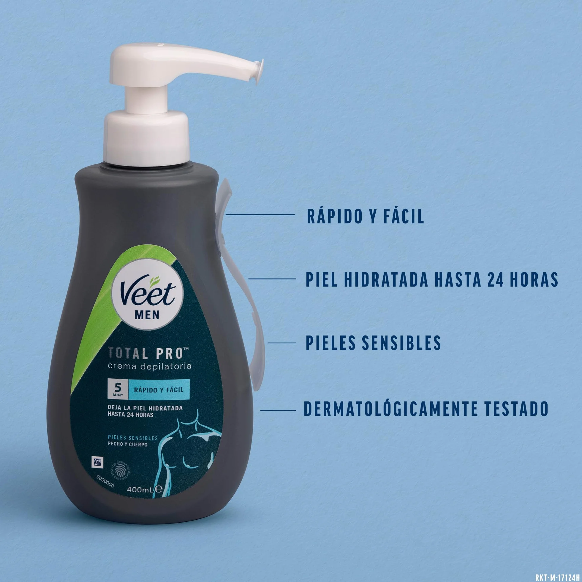 Veet Men 400ml Męski krem do depilacji z tyłu ramion i nóg, wrażliwa skóra, 400 ml z dozownikiem
