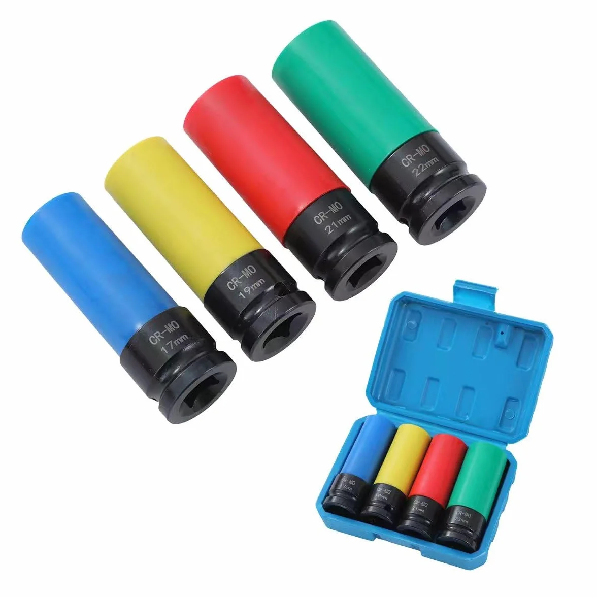 KATSU 1/2 Inch Drive Wheel Protector Impact Deep Socket Set 17mm 19mm 21mm 22mm 4 szt