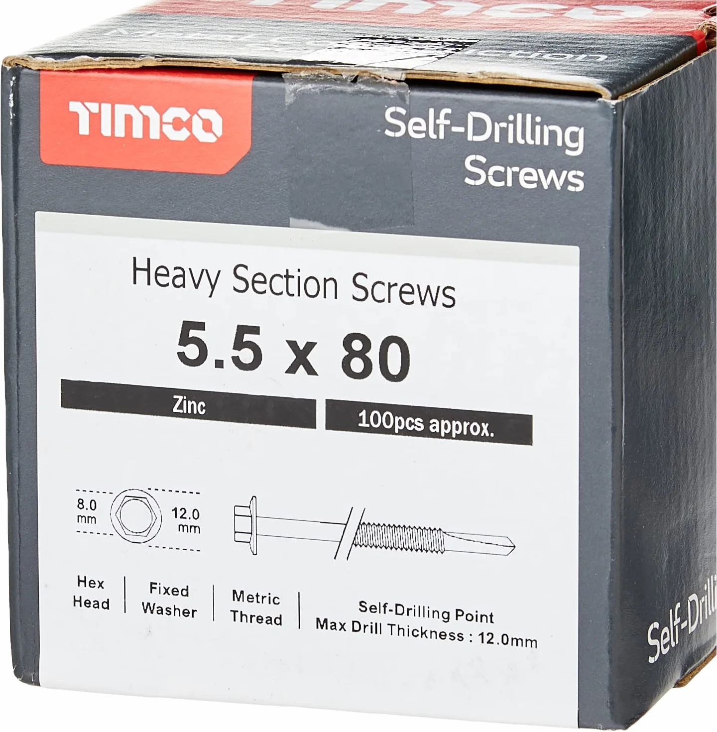 TIMCO ZH80B wkręty samo-wiercące 5,5 x 80 sześciokątne cynk