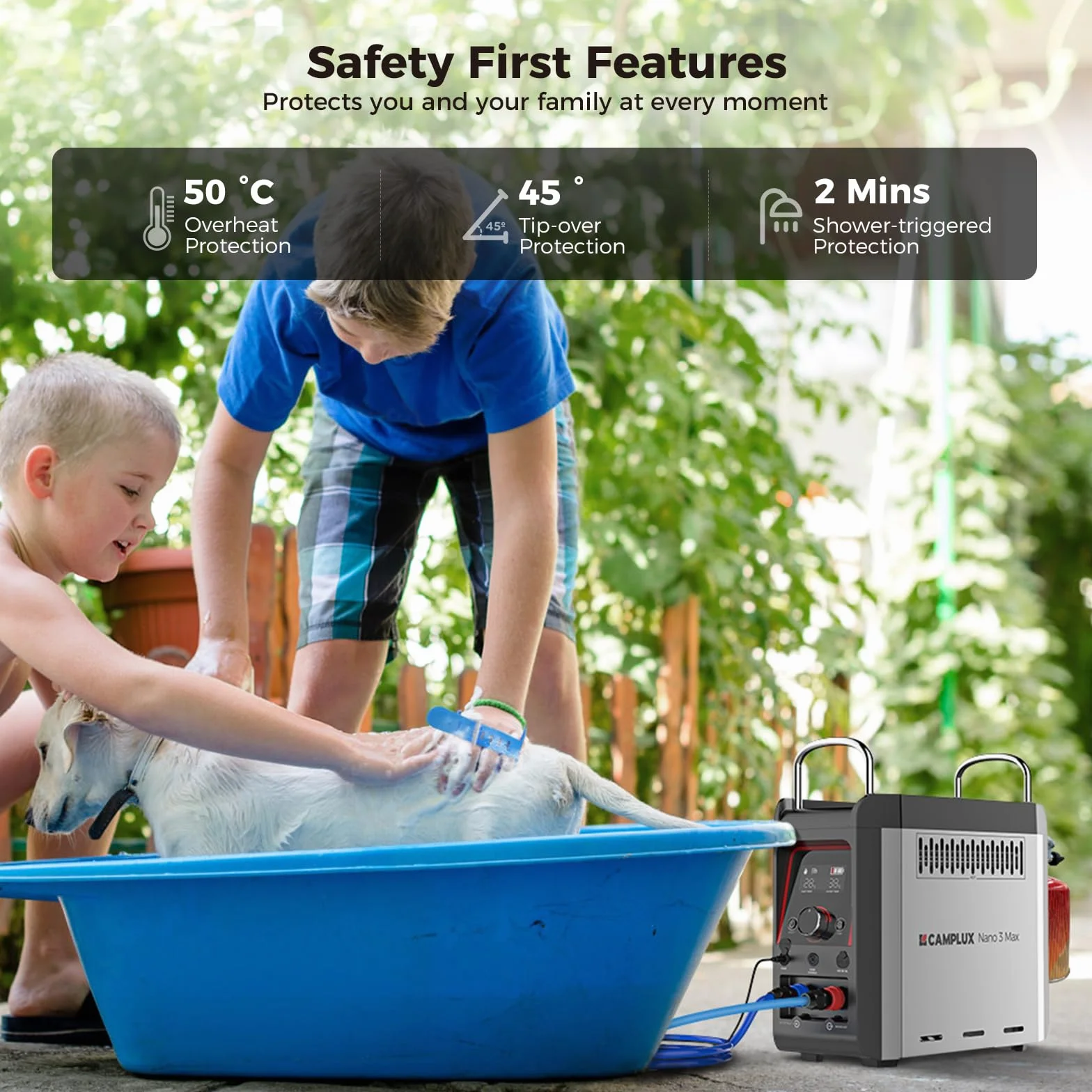 CAMPLUX Nano 3 Max Gazowy Podgrzewacz Wody Przenośny 3 L/min Butan 28-30 mbar 12V