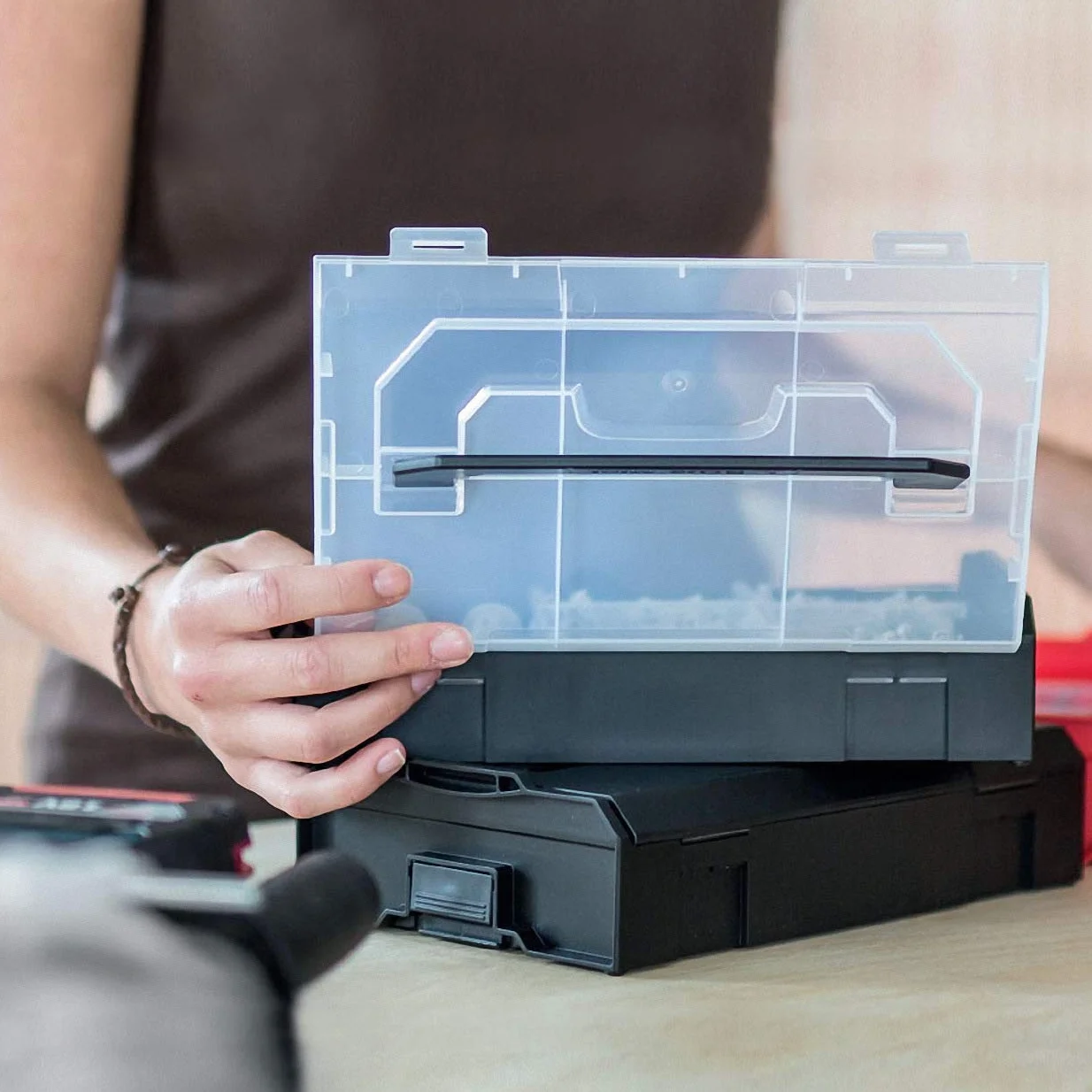 Sortimo Bosch L BOXX Mini pudełko do przechowywania, zestaw 3 sztuk, jasnoszary z przezroczystymi pokrywkami