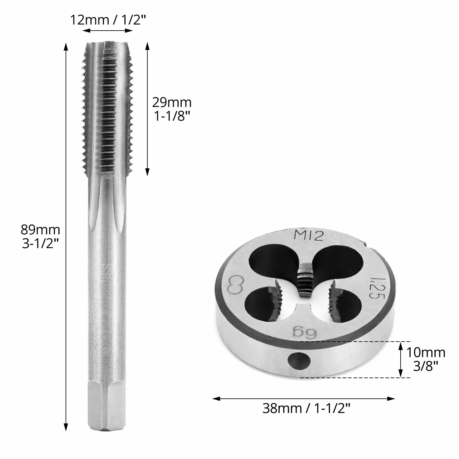 QWORK Gwintowniki M12x1,25 mm zestaw gwintowników i gwintów