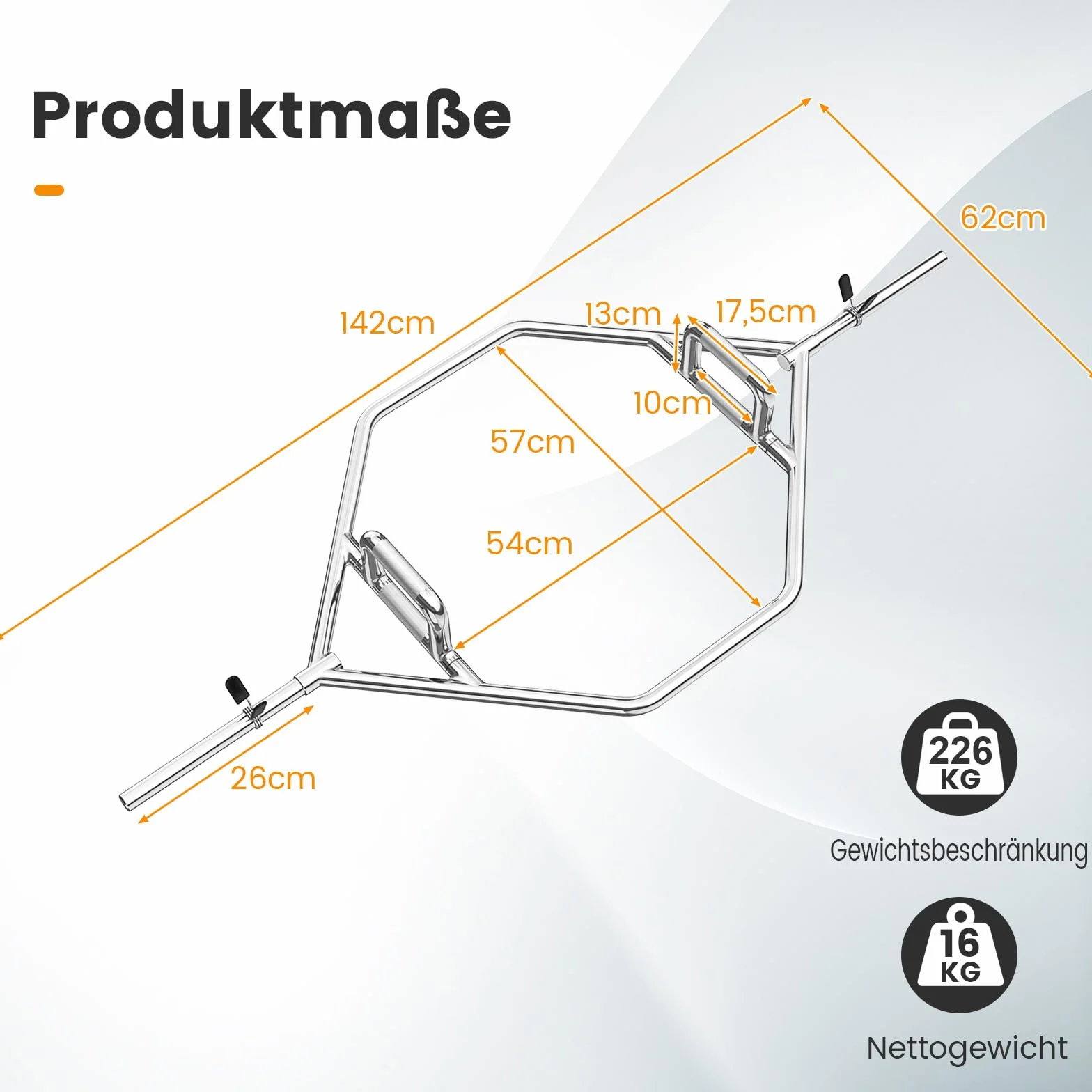 COSTWAY Trap Bar, sześciokątna sztanga hantlowa z 2 zamkami sprężynowymi, sztanga hex bar 25mm, obciążalność do 226kg, olimpijskie sztangi do przysiadów, martwego ciągu, unoszenia ramion