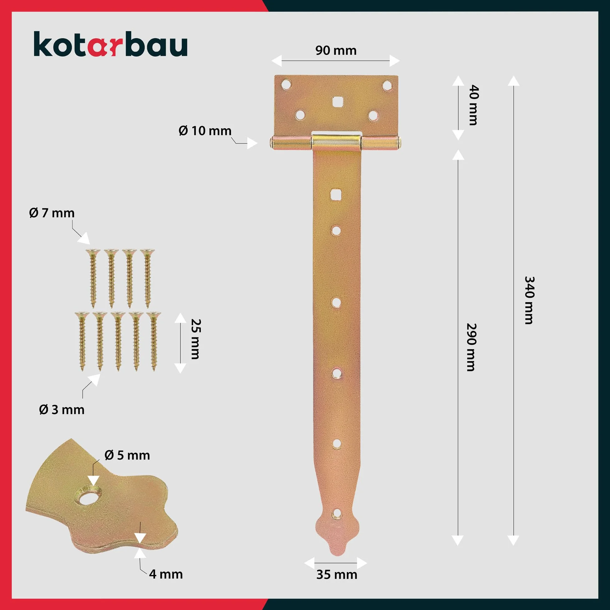 KOTARBAU Zawias Krzyżowy 300 mm, 2 Sztuki, Do Bramy i Drzwi Ogrodowych, Ocynkowany, Złoty
