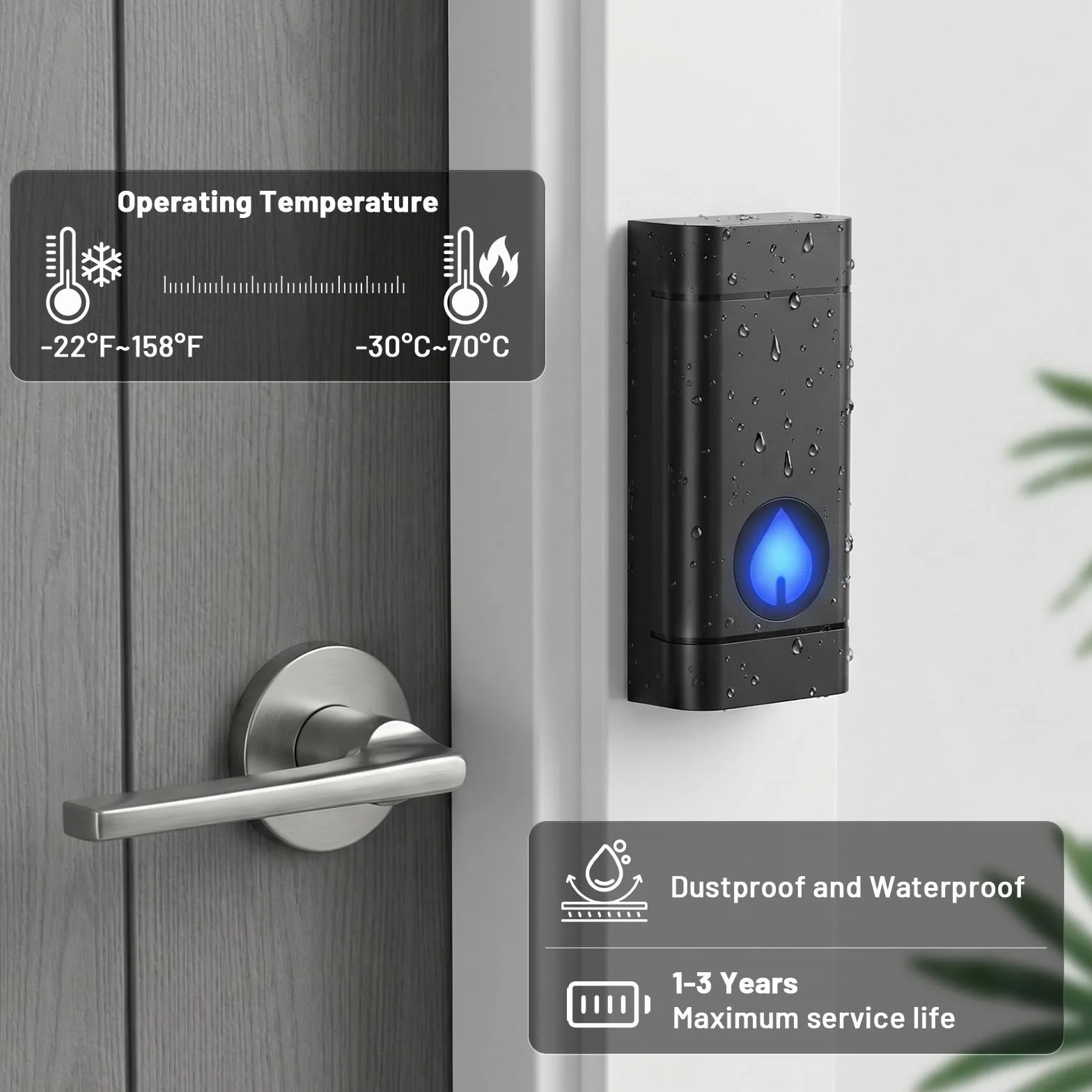 Dzwonek do drzwi 400 m z odbiornikiem plug-in 58 dźwięków 5 poziomów głośności