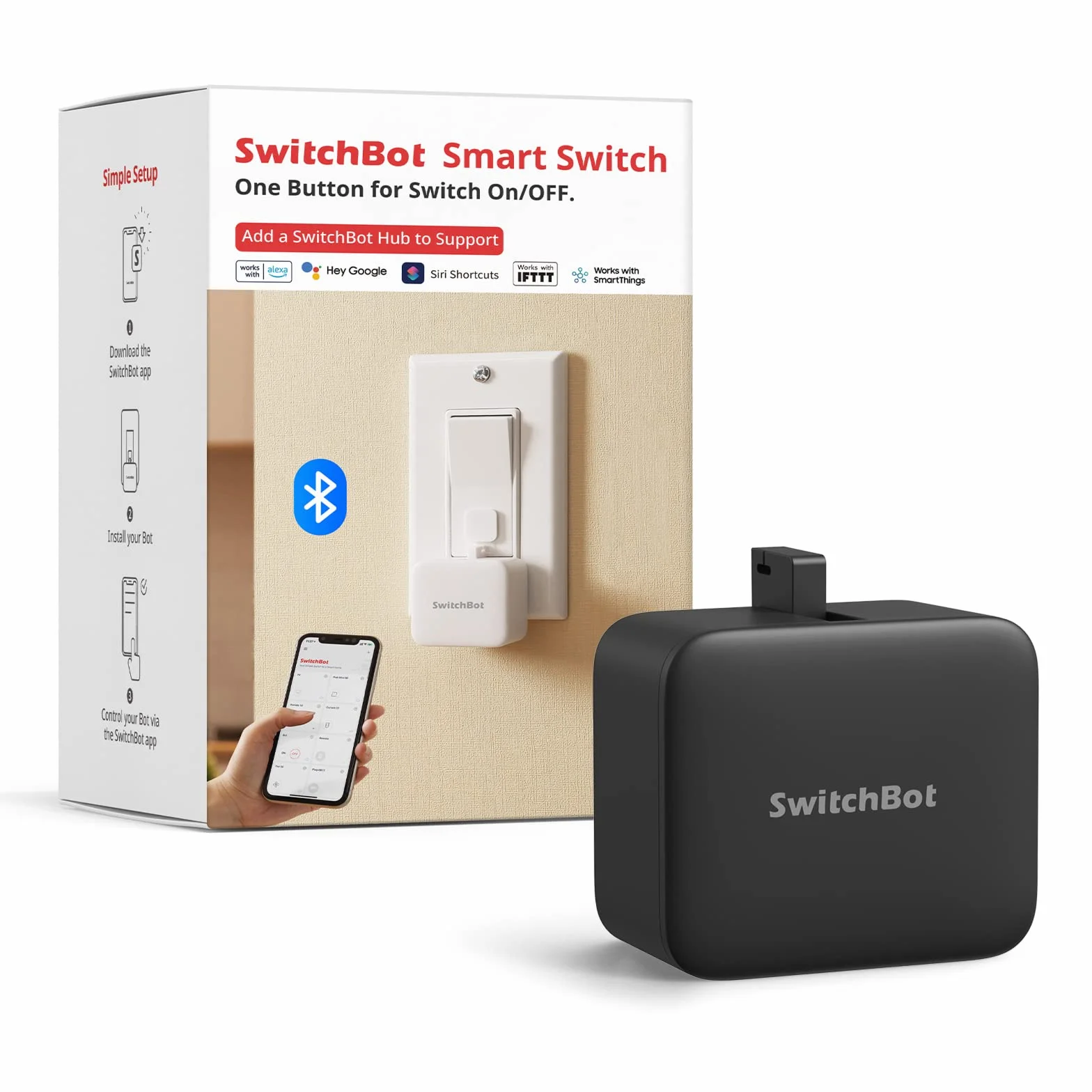 SwitchBot Smart Switch Toggle Inteligentny przełącznik, sterowanie aplikacją i timerem, kompatybilny z Alexa, Google Home, IFTTT, czarny
