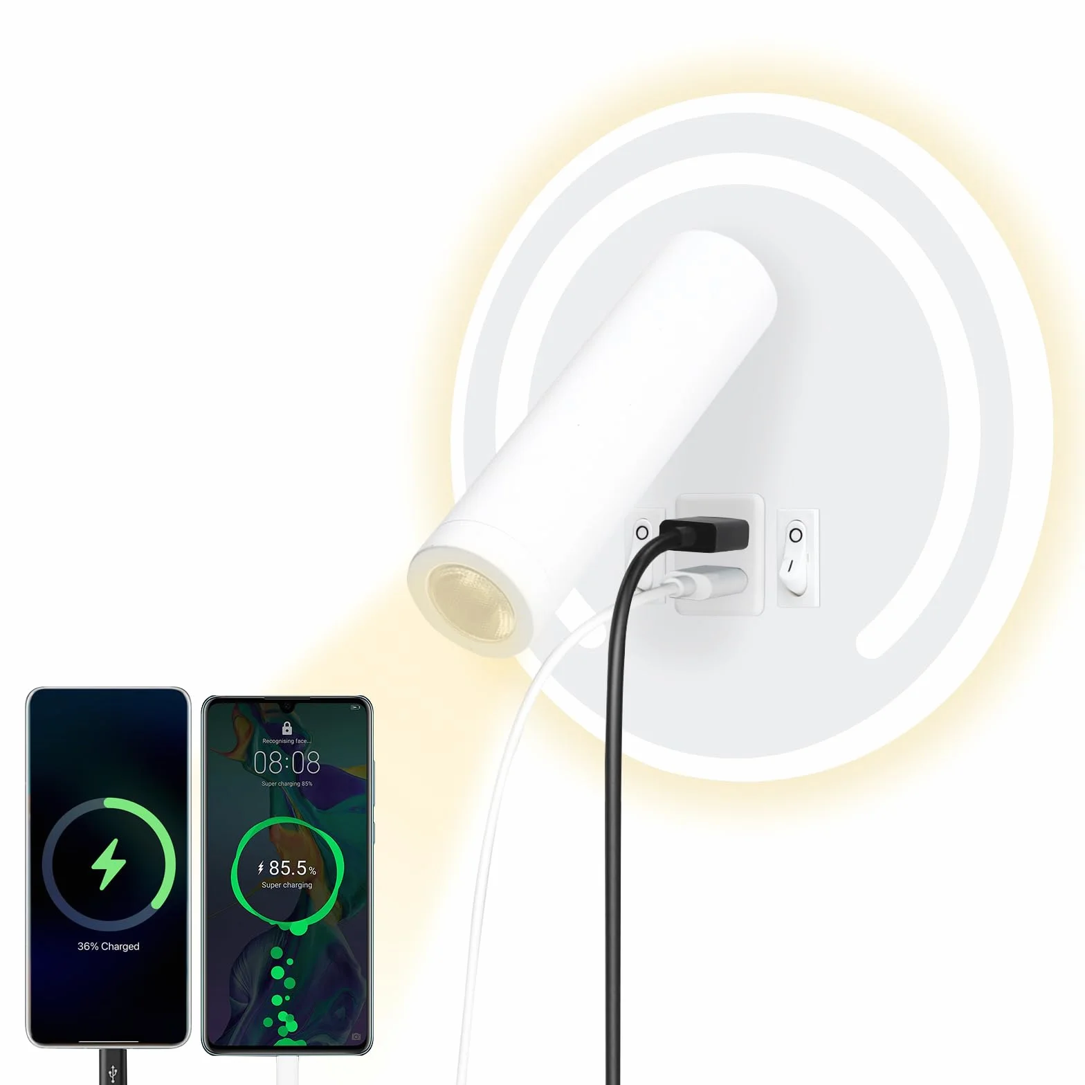 Lampa do czytania ścienna LED 3W+9W USB obrotowa 3000K biała okrągła