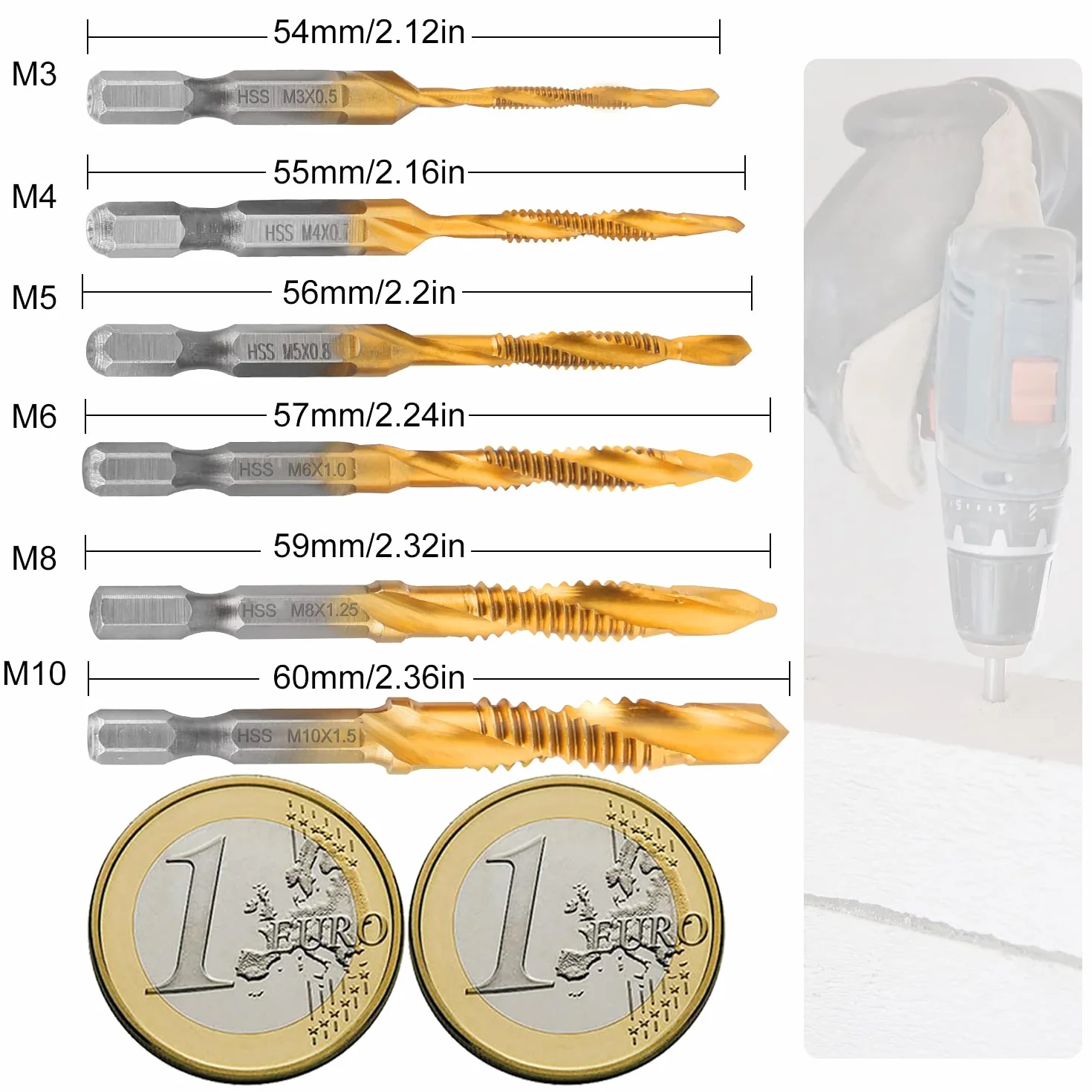 Zestaw gwintowników HSS M3-M10 9 szt. do metalu, drewna, aluminium