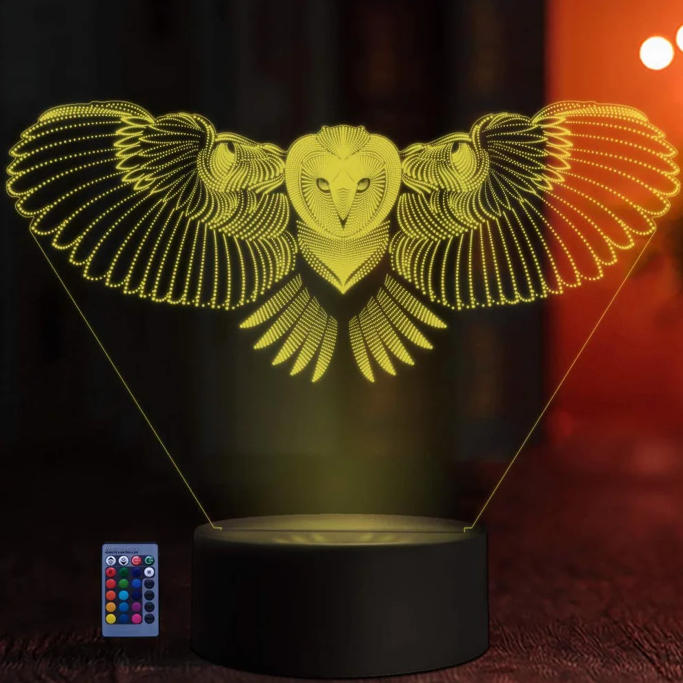 Iluzja optyczna 3D sowa lampka nocna 7/16 zmieniających się kolorów zasilana przez USB pilot zdalnego sterowania przełącznik dotykowy LED lampa 3D Boże Narodzenie urodziny dekoracja pokoju