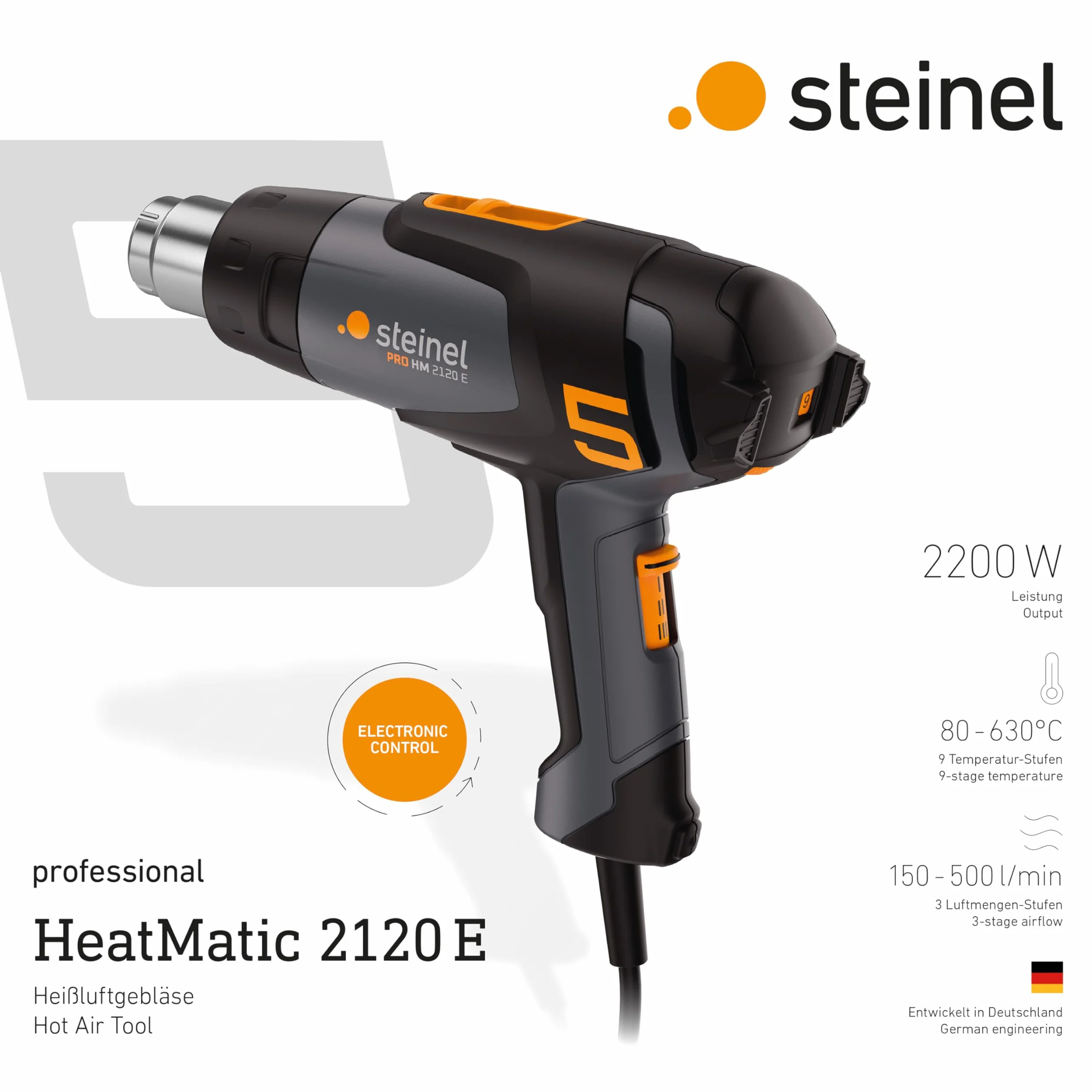 Steinel Pistolet na gorące powietrze HM 2120 E 2200 W 80°-650°C grzałka ceramiczna