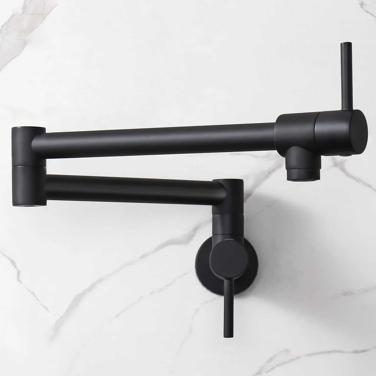 Black Pot Filler Faucet Modern Wall Mount Double Joint Swing Arm Solid Brass Kitchen Sink Faucet Matt Black
