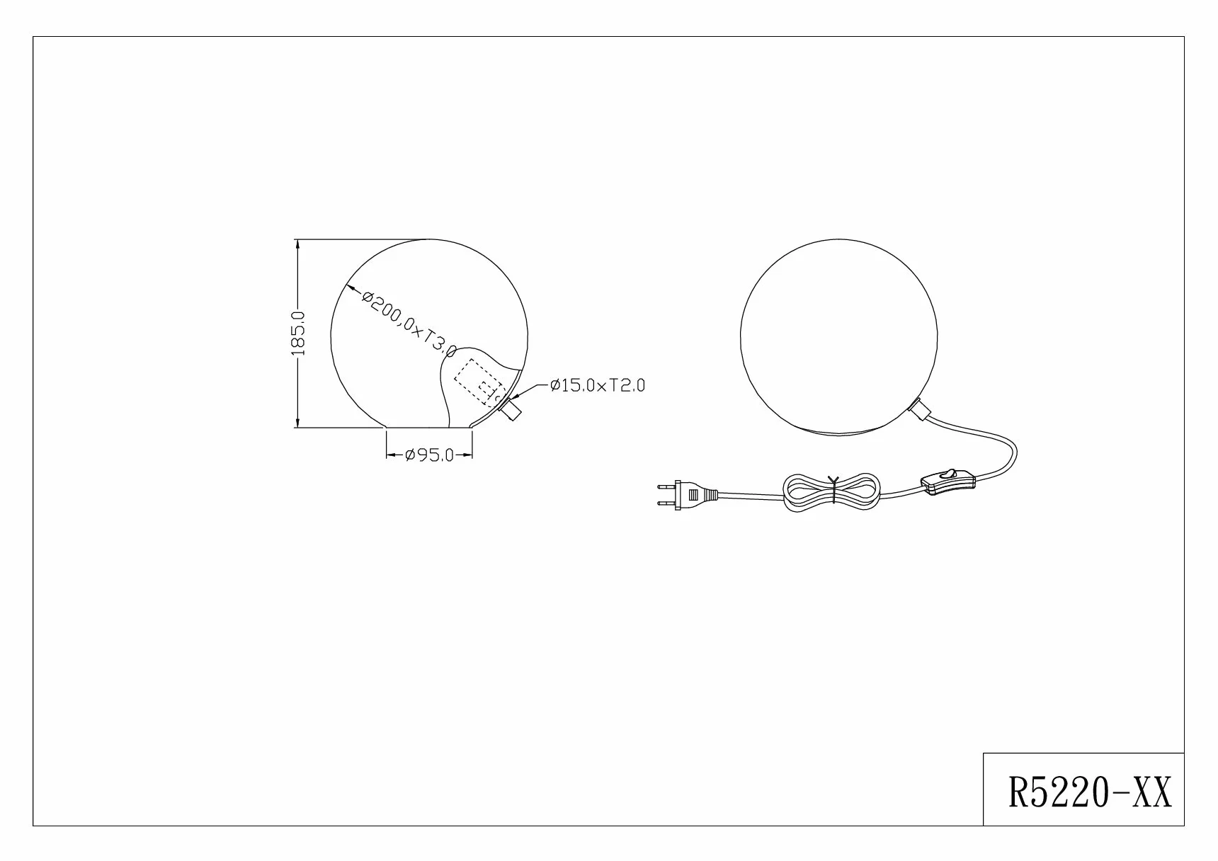 Reality Leuchten lampa stołowa, kula, bez żarówki, średnica 20 cm, z przełącznikiem sznurkowym, 1 x E27 maksymalnie 25 W, szkło opalowe białe R5220-07