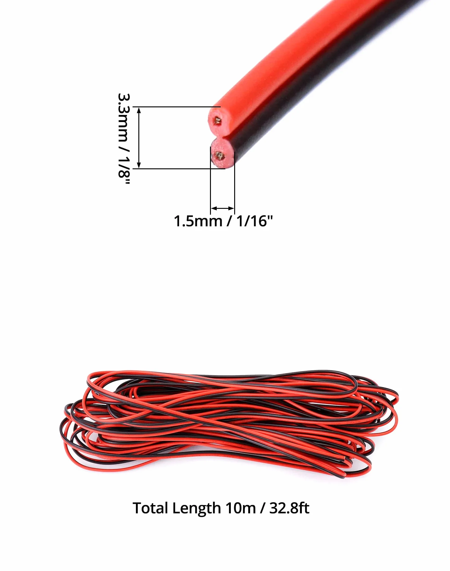 QWORK 10m 22AWG przewód elektryczny 2-żyłowy czarny czerwony do taśmy LED