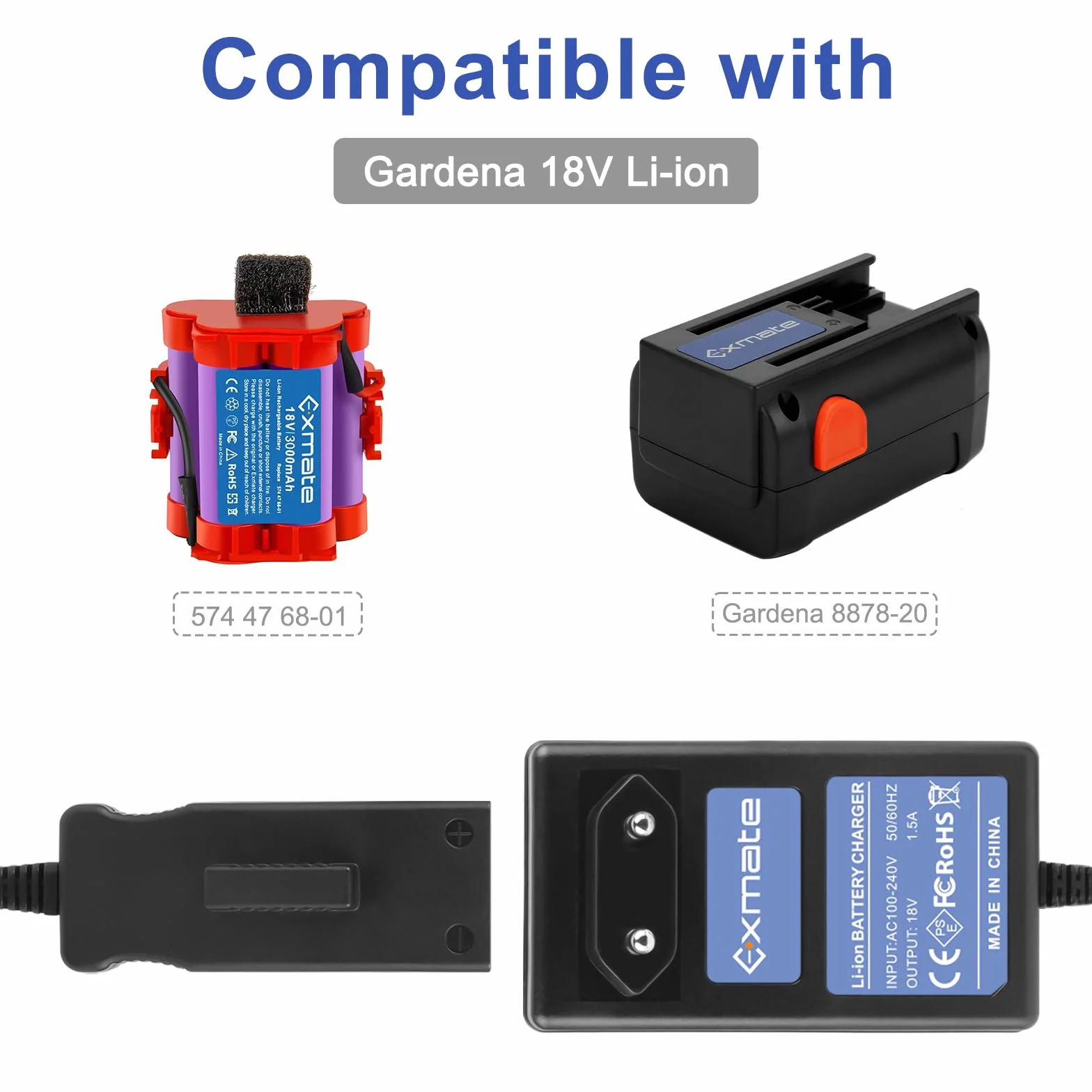 Exmate Ładowarka 18 V do Gardena 8878-20 akumulatory litowe