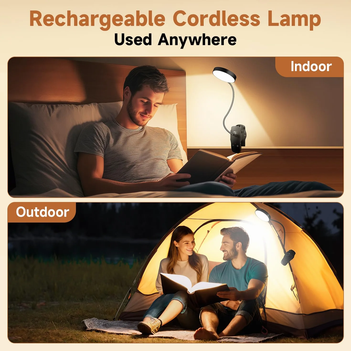 Bezprzewodowa lampka do czytania LED 5W 5 Jasności 5 Temperatur Kolor 1800 mAh Lampa nocna z zaciskiem