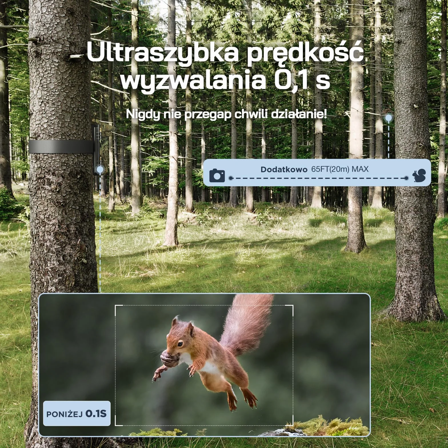 WOLFANG Solarna kamera do dzikiej przyrody, 4K, 46 MP, WiFi Bluetooth z noktowizorem, aktywowana ruchem, czas wyzwalania 0,1 s, wodoodporna kamera IP66, do monitorowania dzikiej przyrody, z kartą