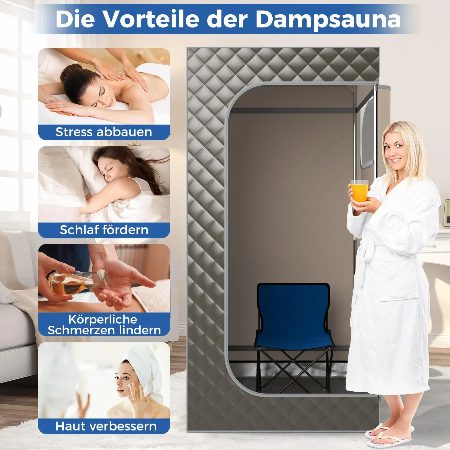 COSTWAY Sauna parowa do domu z generatorem pary 3L, pilotem, masażerem stóp, krzesłem 91x91x183 cm