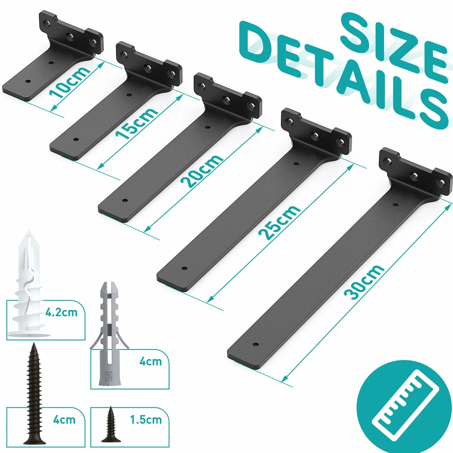 Metalowe wsporniki regału Yeabett 20cm 4szt nośność 70 kg Czarny